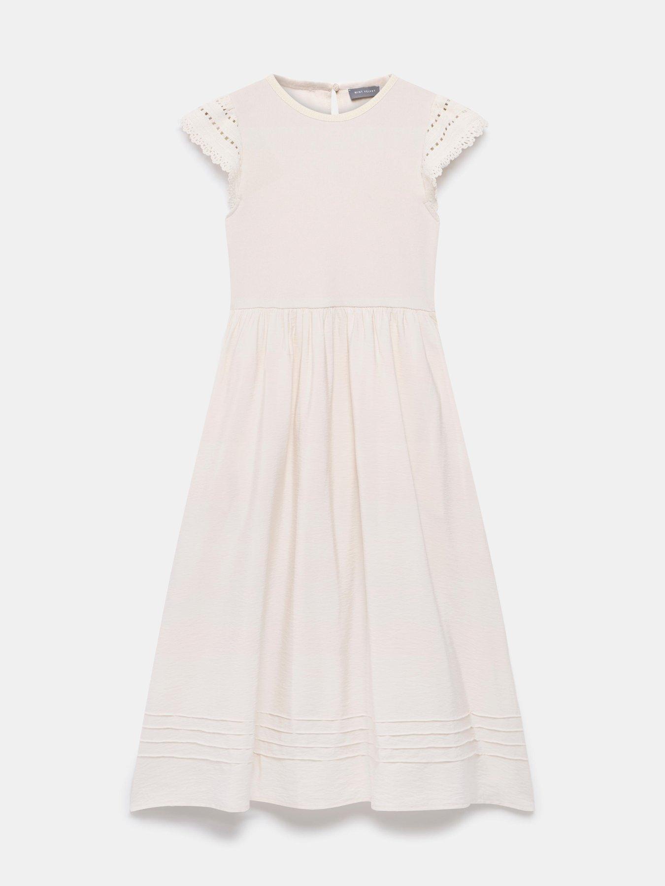 Image 5 of 6 of Mint Velvet Crochet Trim Woven Mix Dress - Beige