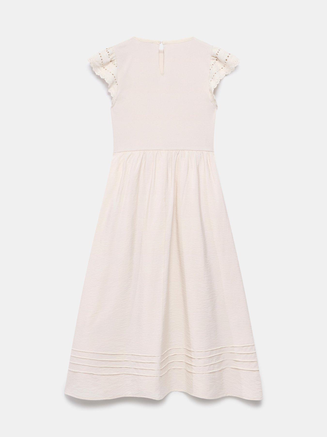Image 6 of 6 of Mint Velvet Crochet Trim Woven Mix Dress - Beige