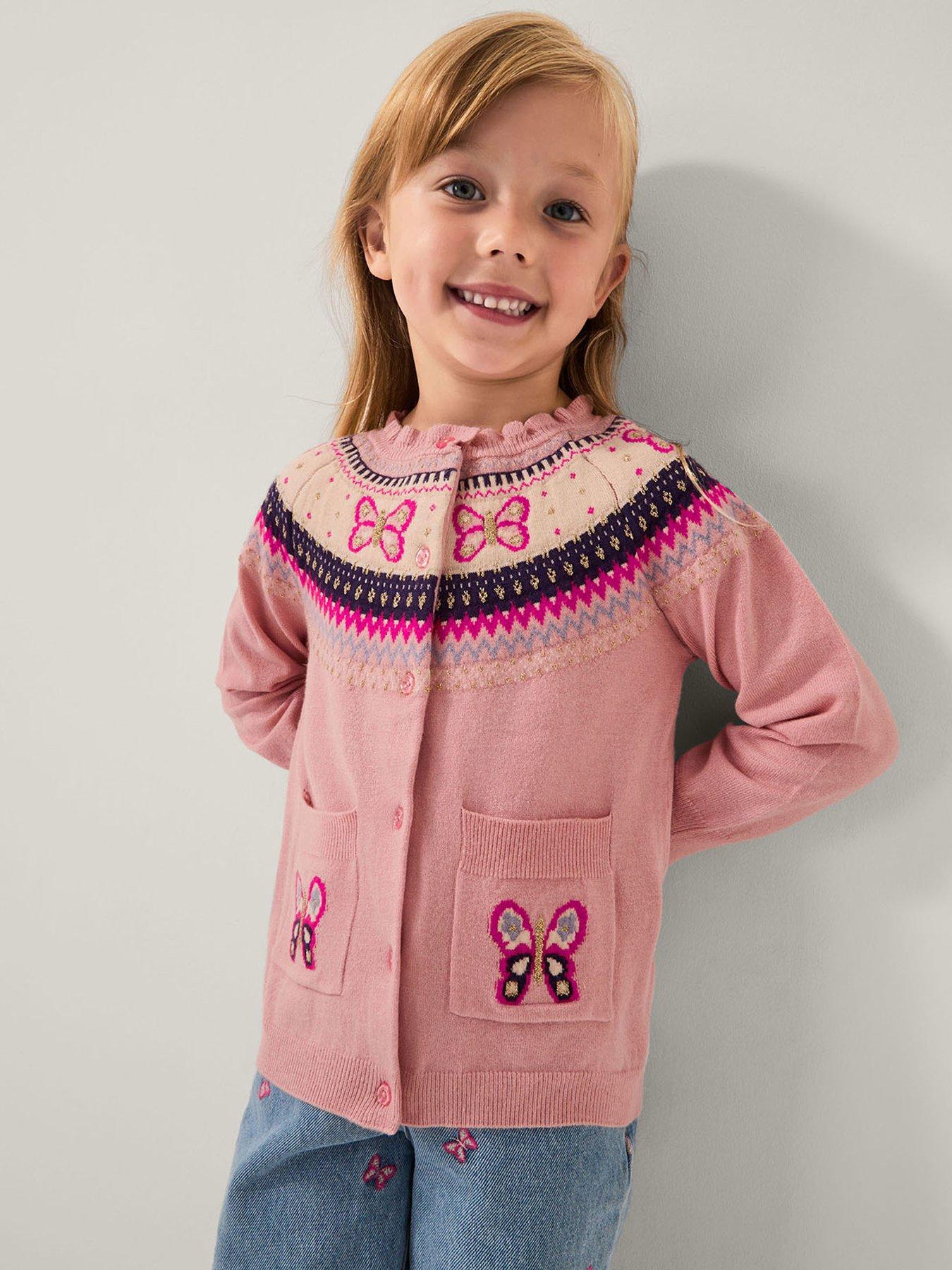 Monsoon Girls Butterfly Fairisle Cardigan - Pink