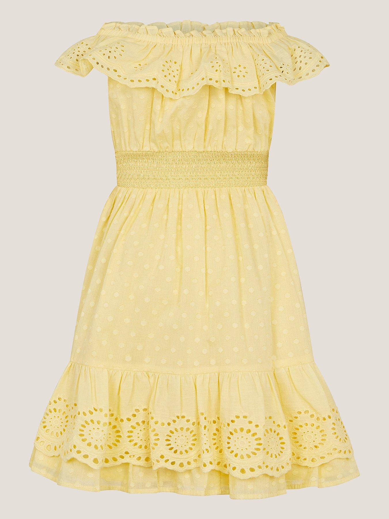 undefined Girls Broderie Dress - Yellow