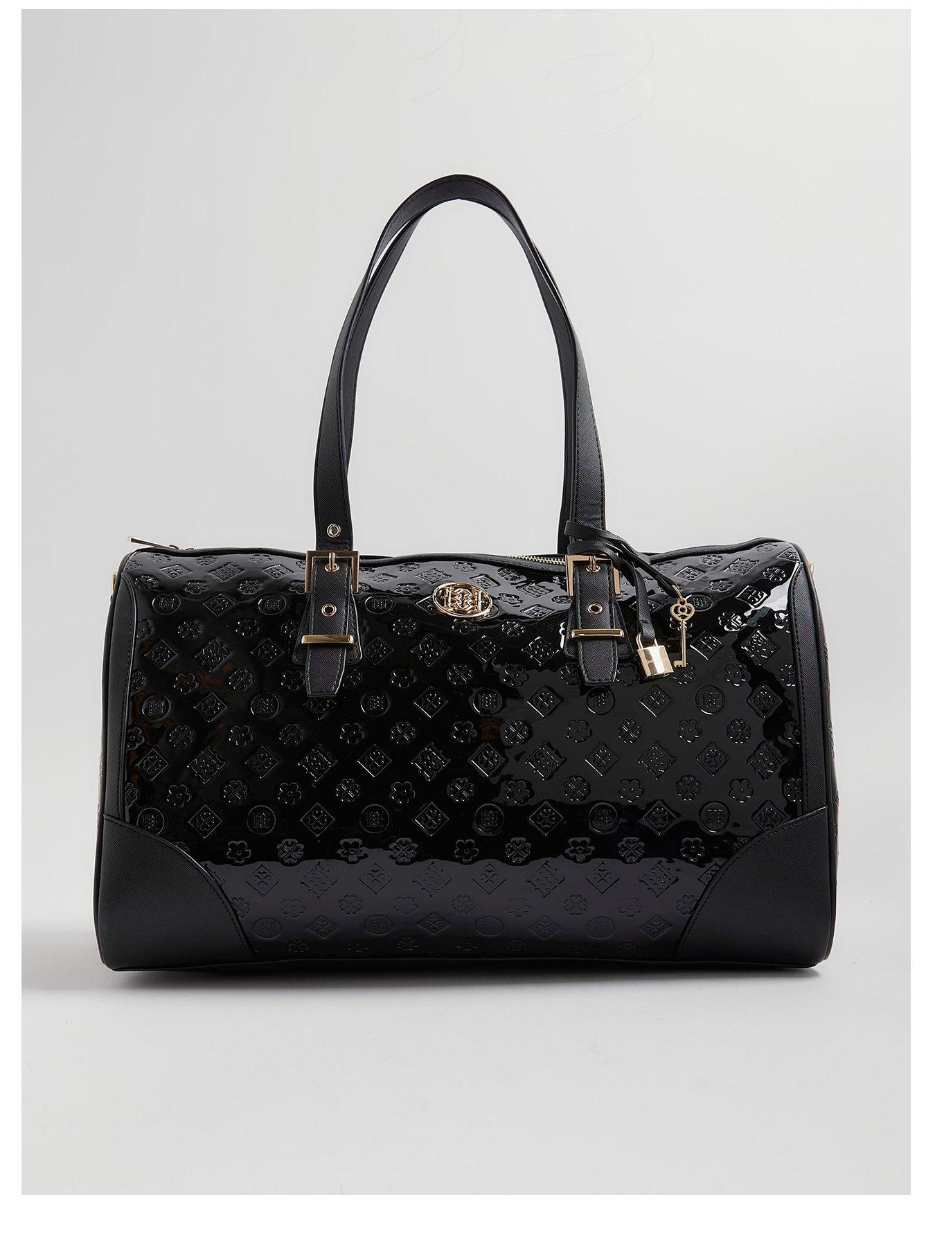 Image 2 of 6 of River Island Patent Monogram Charm Holdall - Black