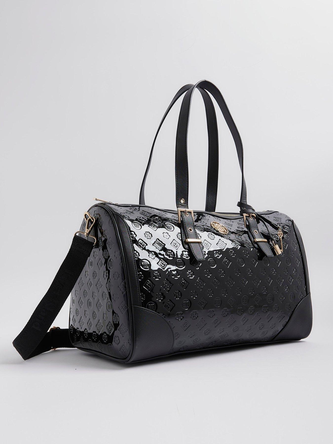 Image 3 of 6 of River Island Patent Monogram Charm Holdall - Black