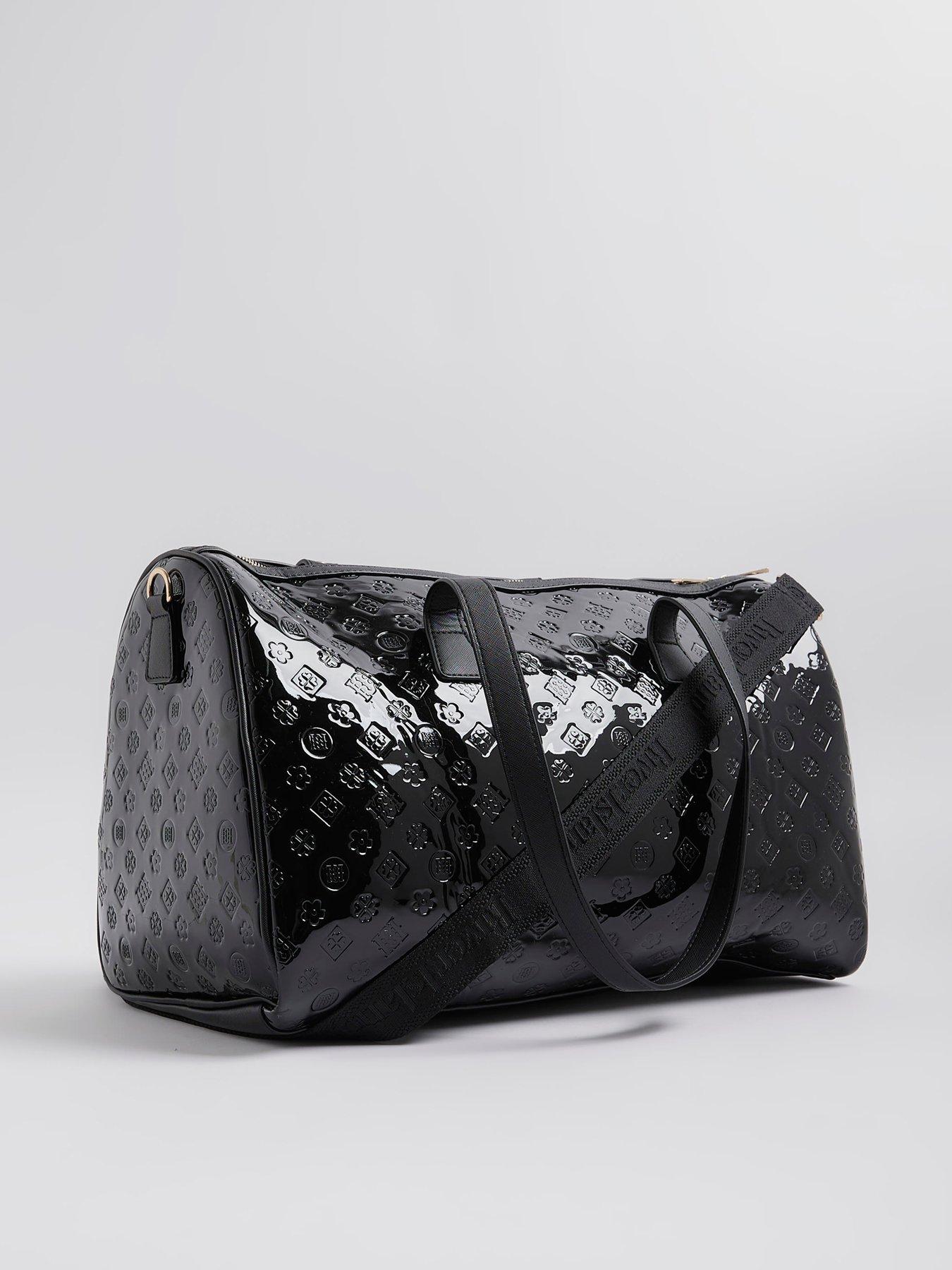 Image 4 of 6 of River Island Patent Monogram Charm Holdall - Black