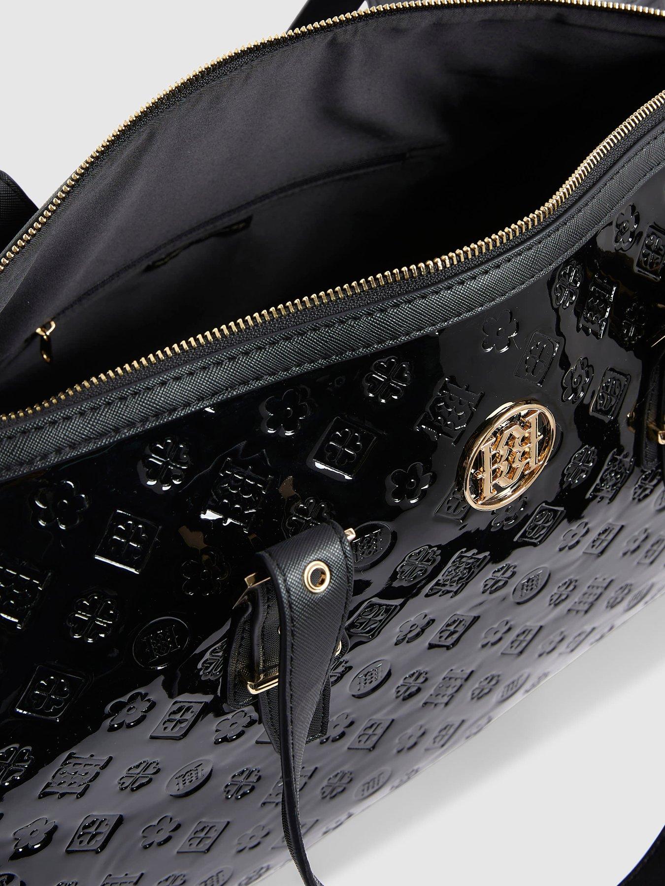 Image 5 of 6 of River Island Patent Monogram Charm Holdall - Black