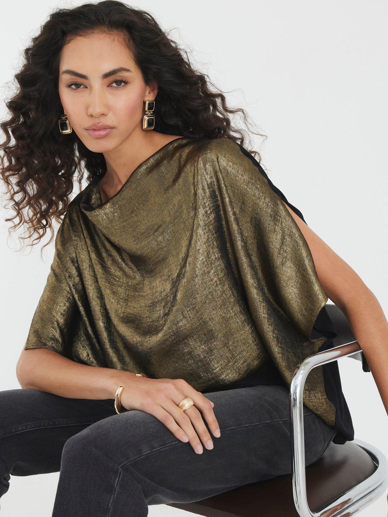 undefined Metallic Jersey Back Top - Gold