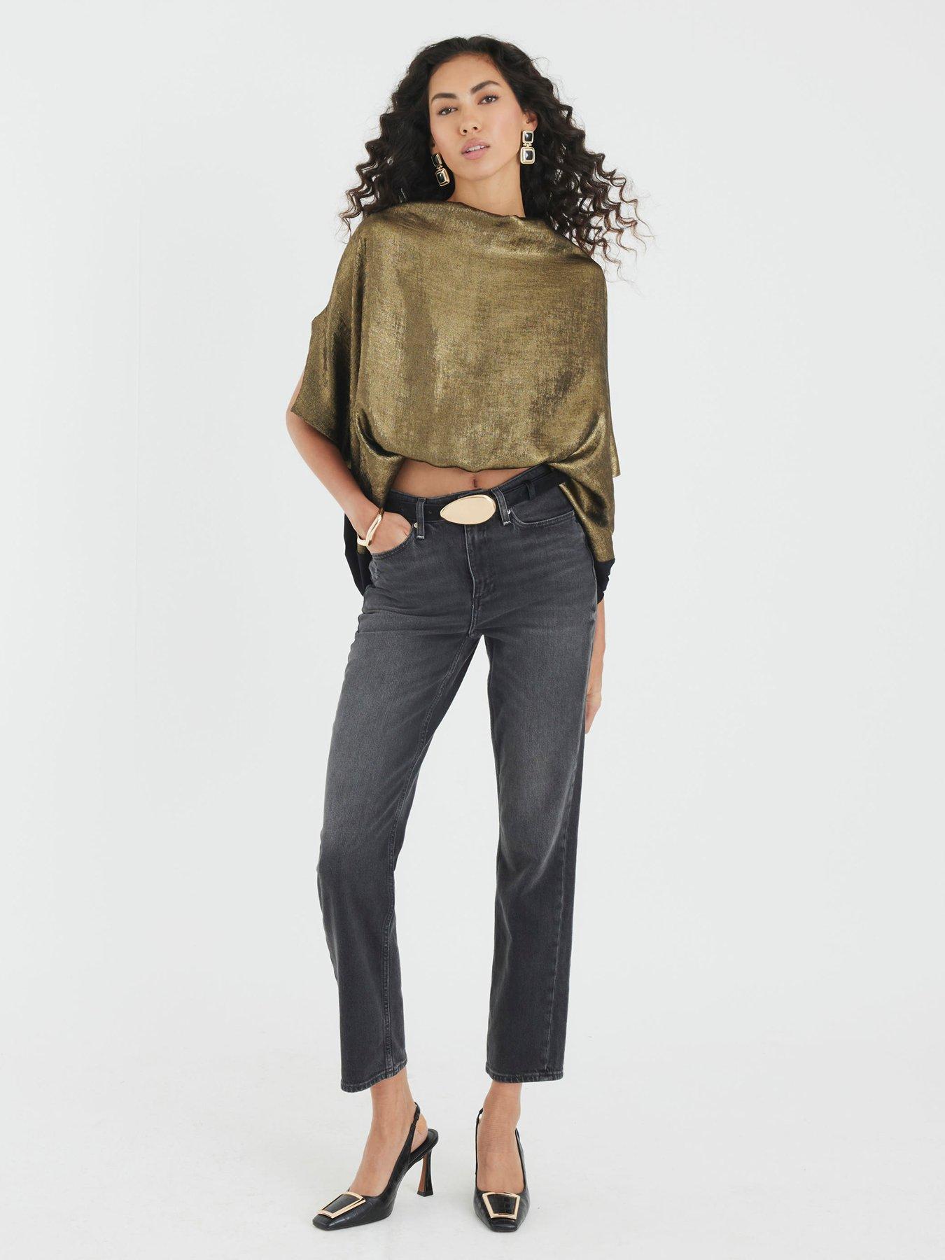 Image 2 of 4 of River Island Metallic Jersey Back Top - Gold