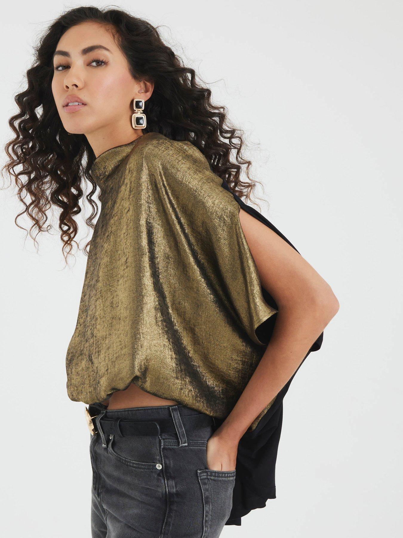 Image 4 of 4 of River Island Metallic Jersey Back Top - Gold