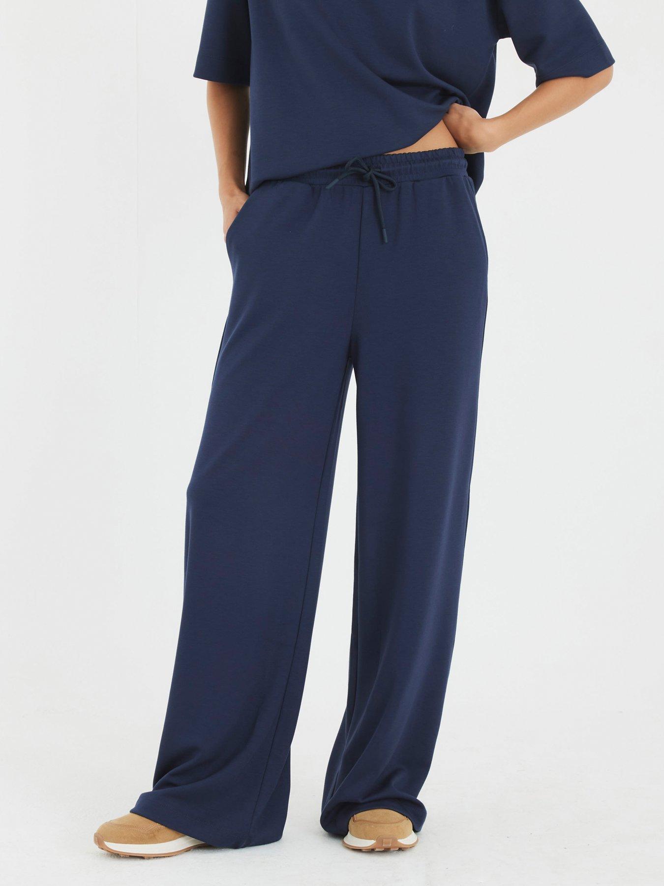 undefined High Waist Clean Premium Wide Leg Jogger - Navy