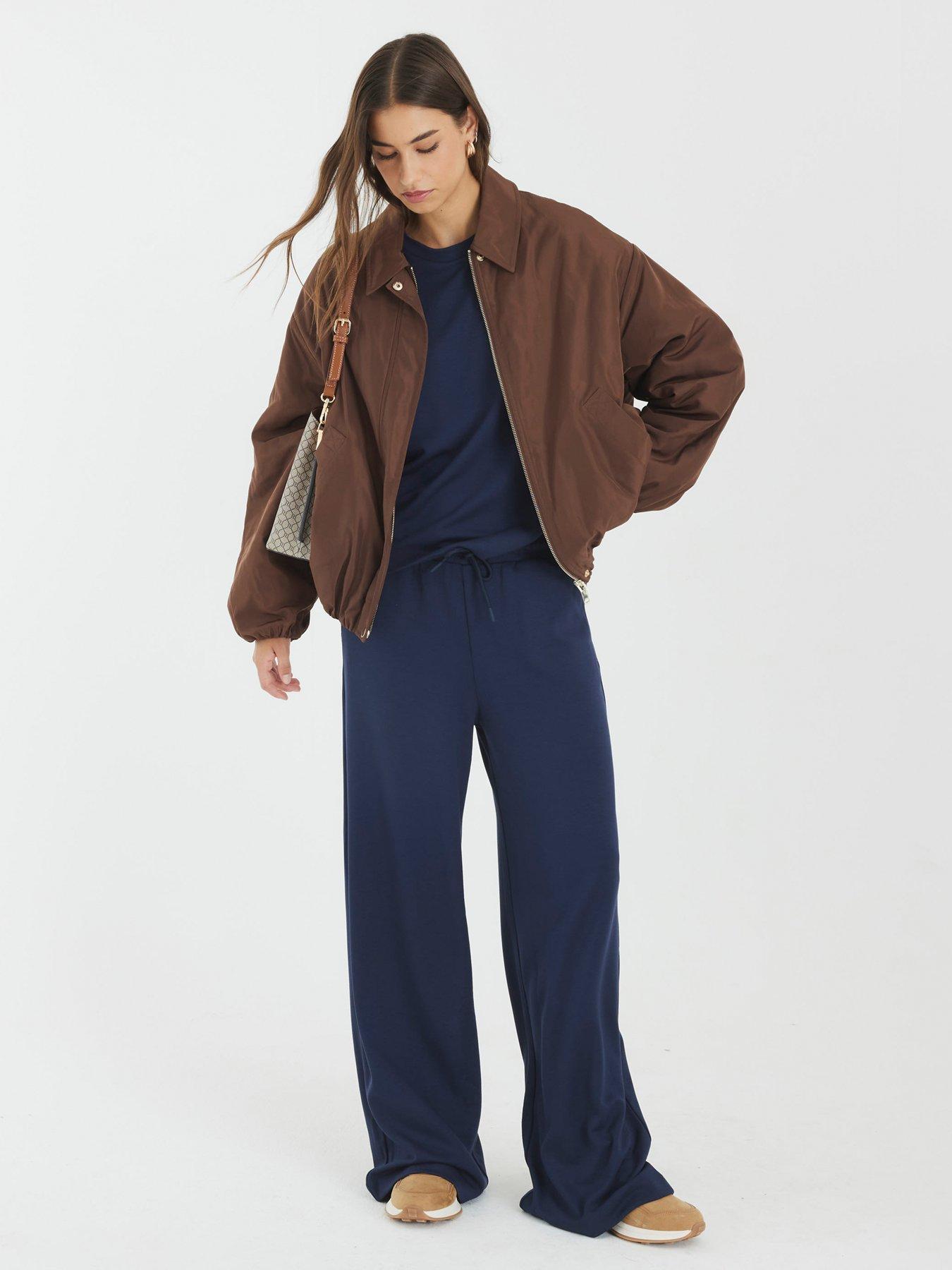 Image 4 of 4 of River Island High Waist Clean Premium Wide Leg Jogger - Navy