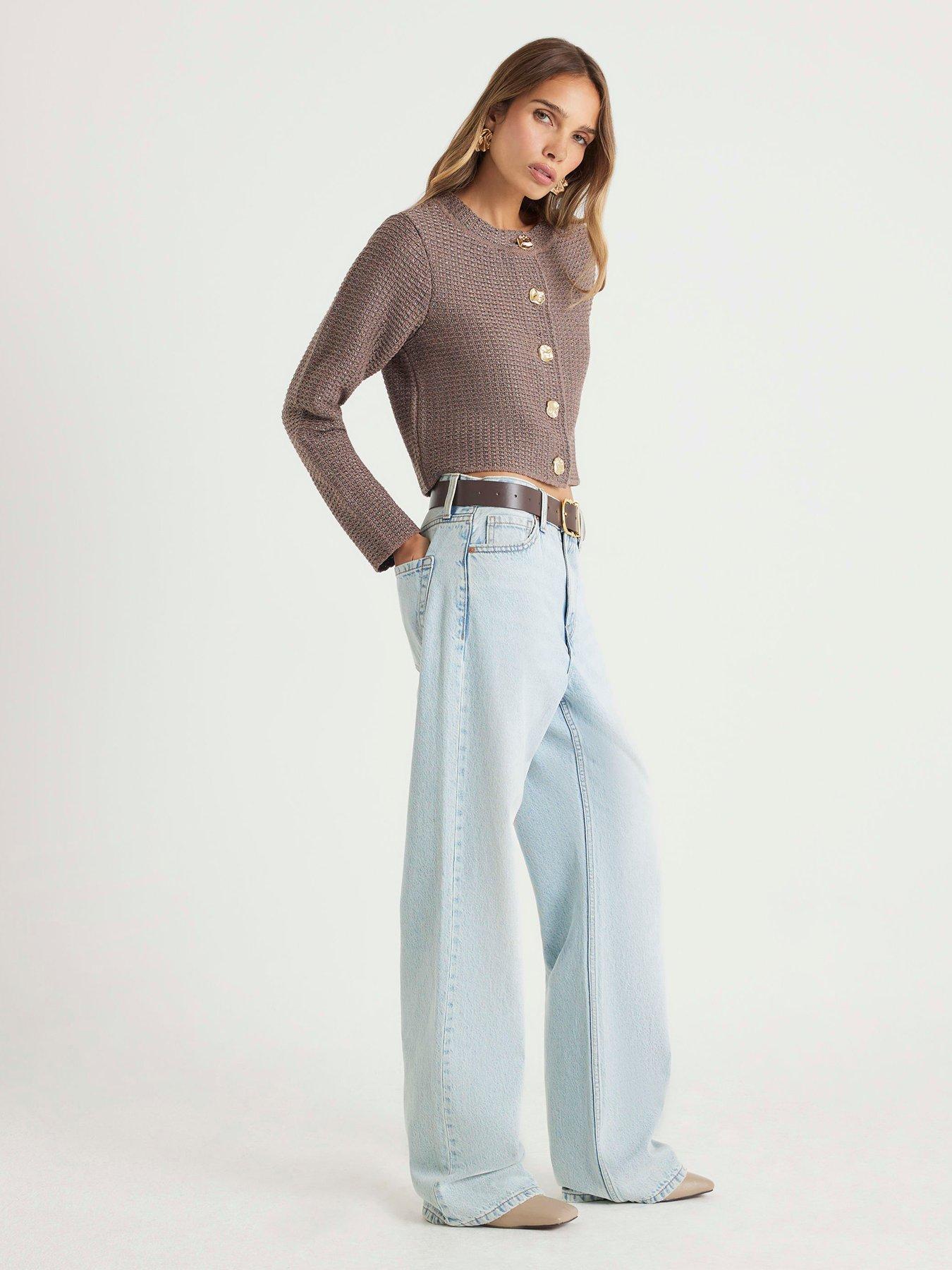  image of river-island-tape-yarn-long-sleeve-cardi-beige