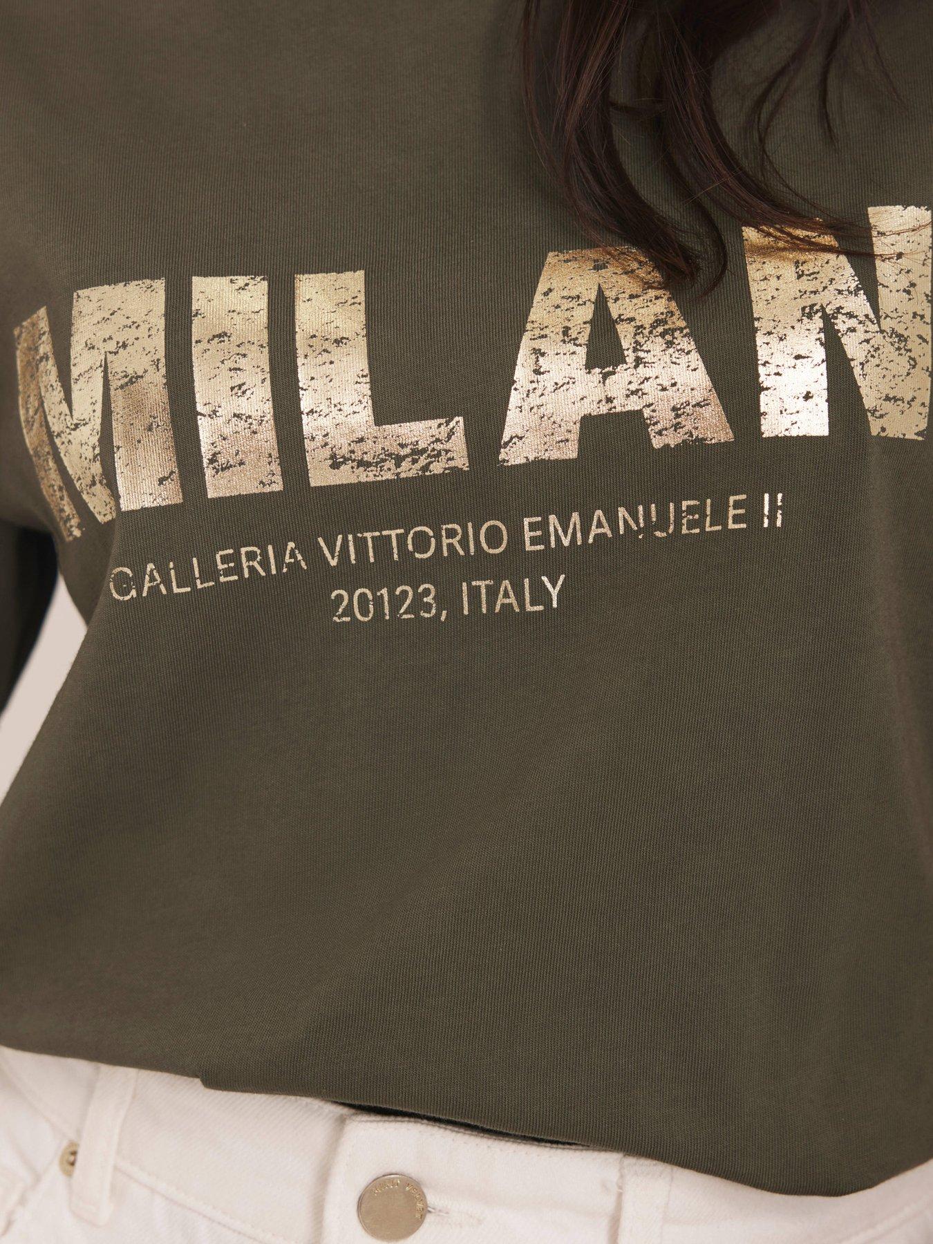 Image 3 of 6 of Mint Velvet Khaki Foil Graphic T-Shirt - Green