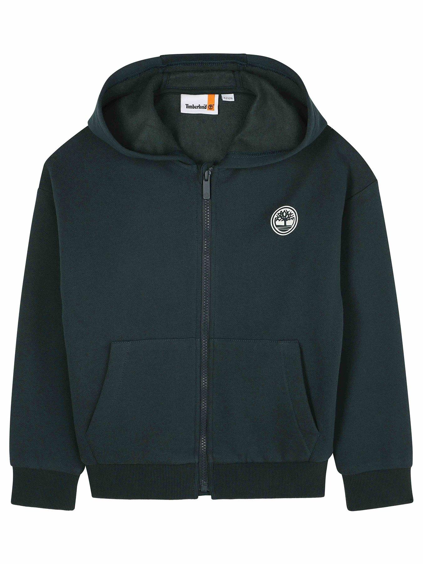 front image of timberland-boys-back-print-zip-through-hoodie-dark-green