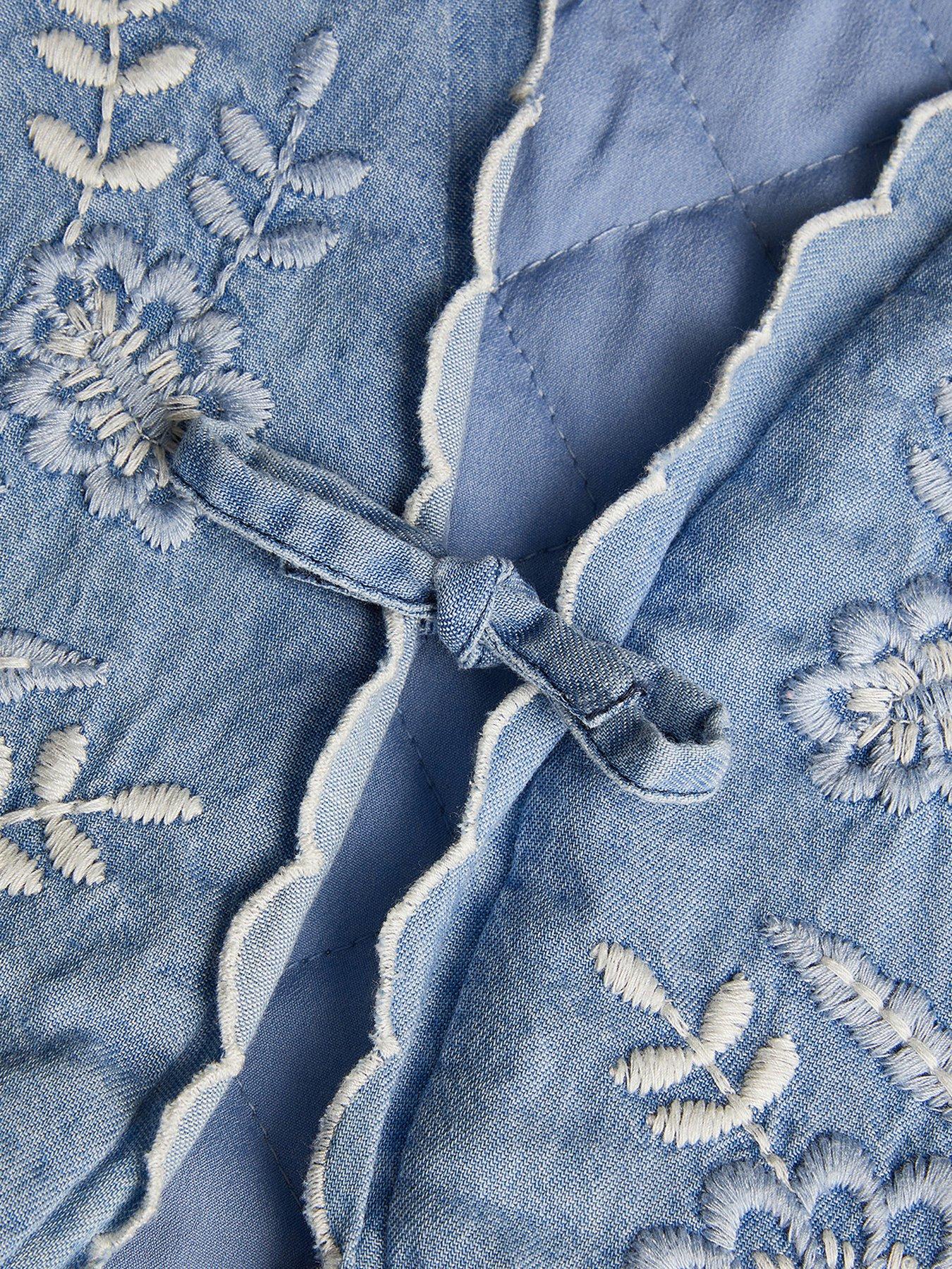Image 4 of 4 of Monsoon Girls Chambray Bow Embroidered Waistcoat - Blue