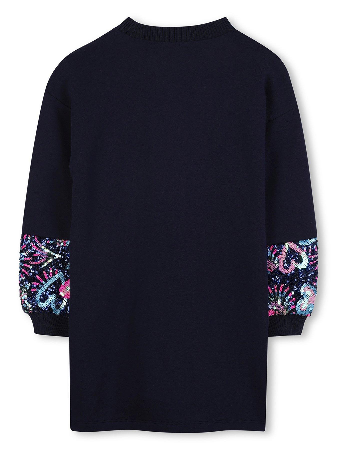 Image 2 of 3 of Billieblush Girls Sequin Trim Sweat Dress - Navy