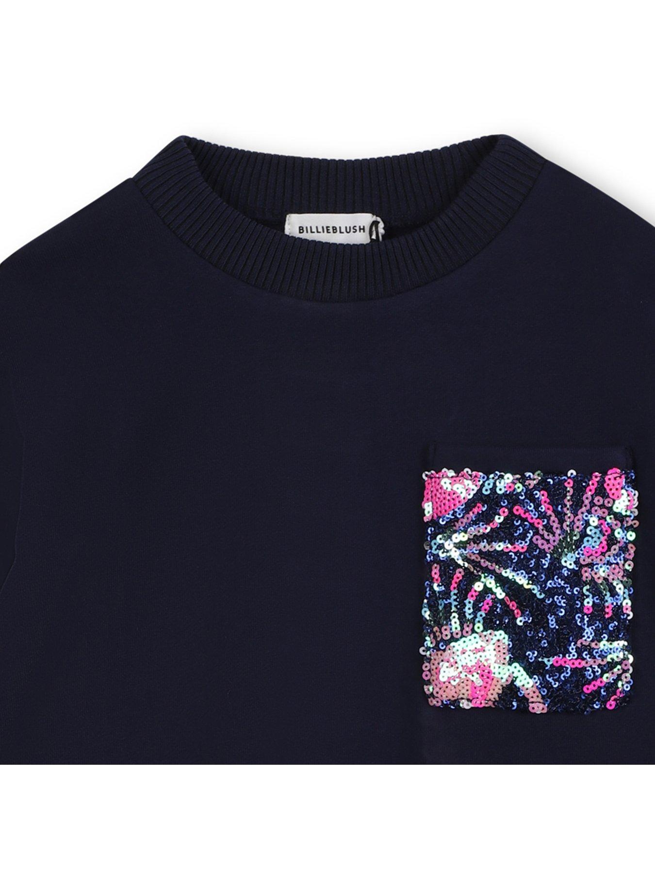 Image 3 of 3 of Billieblush Girls Sequin Trim Sweat Dress - Navy