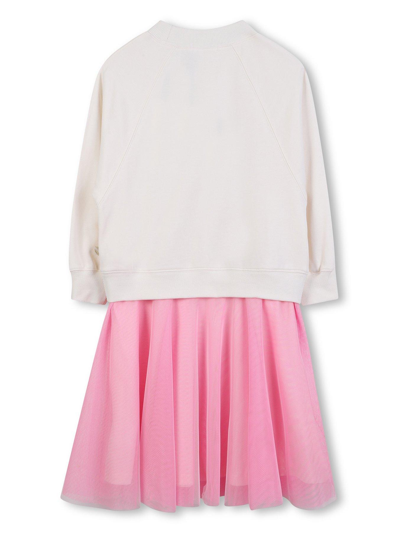 Image 2 of 3 of Billieblush Girls Sweat Top And Mesh Skirt Dress - Light Cream