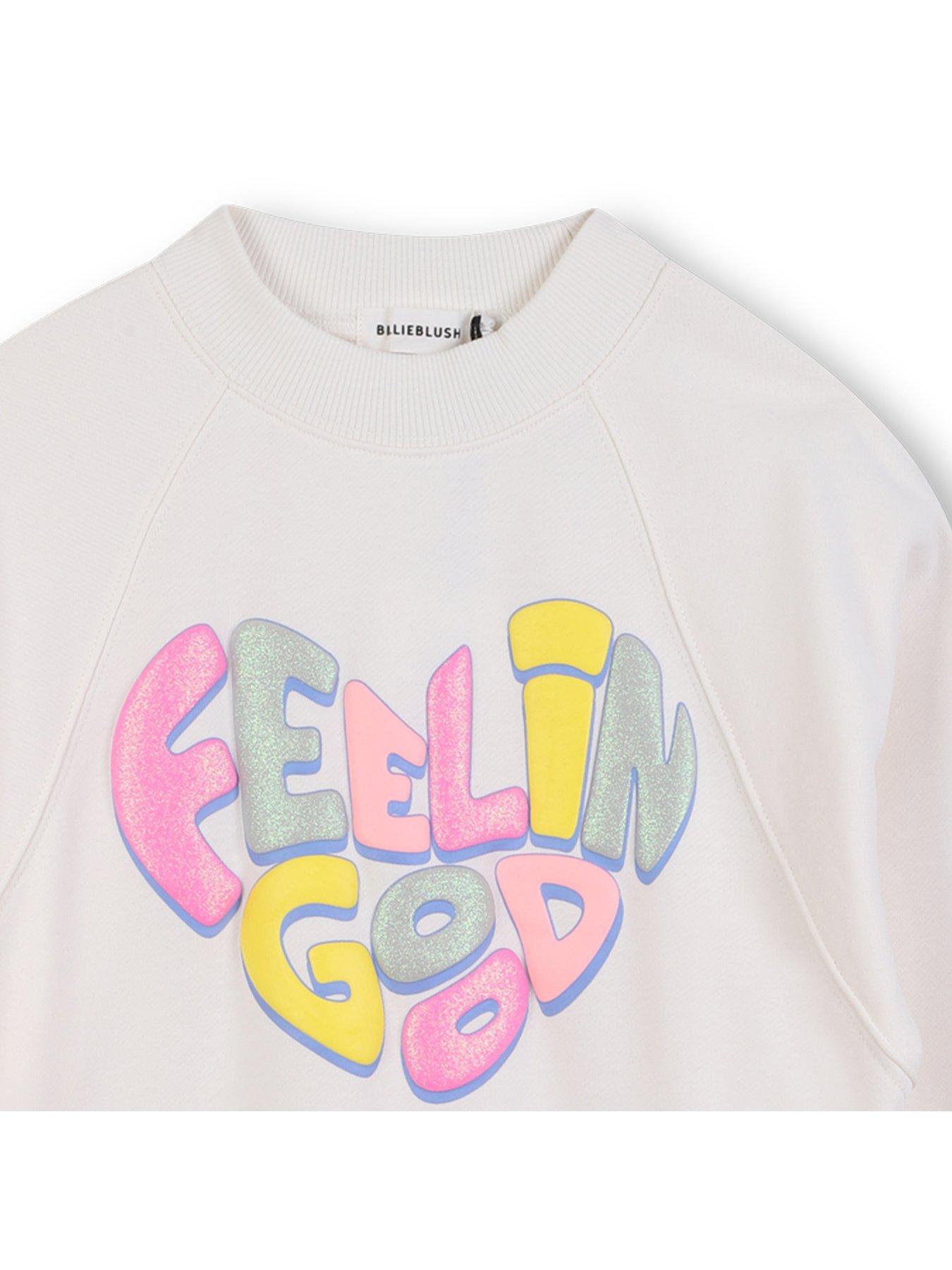 Image 3 of 3 of Billieblush Girls Sweat Top And Mesh Skirt Dress - Light Cream