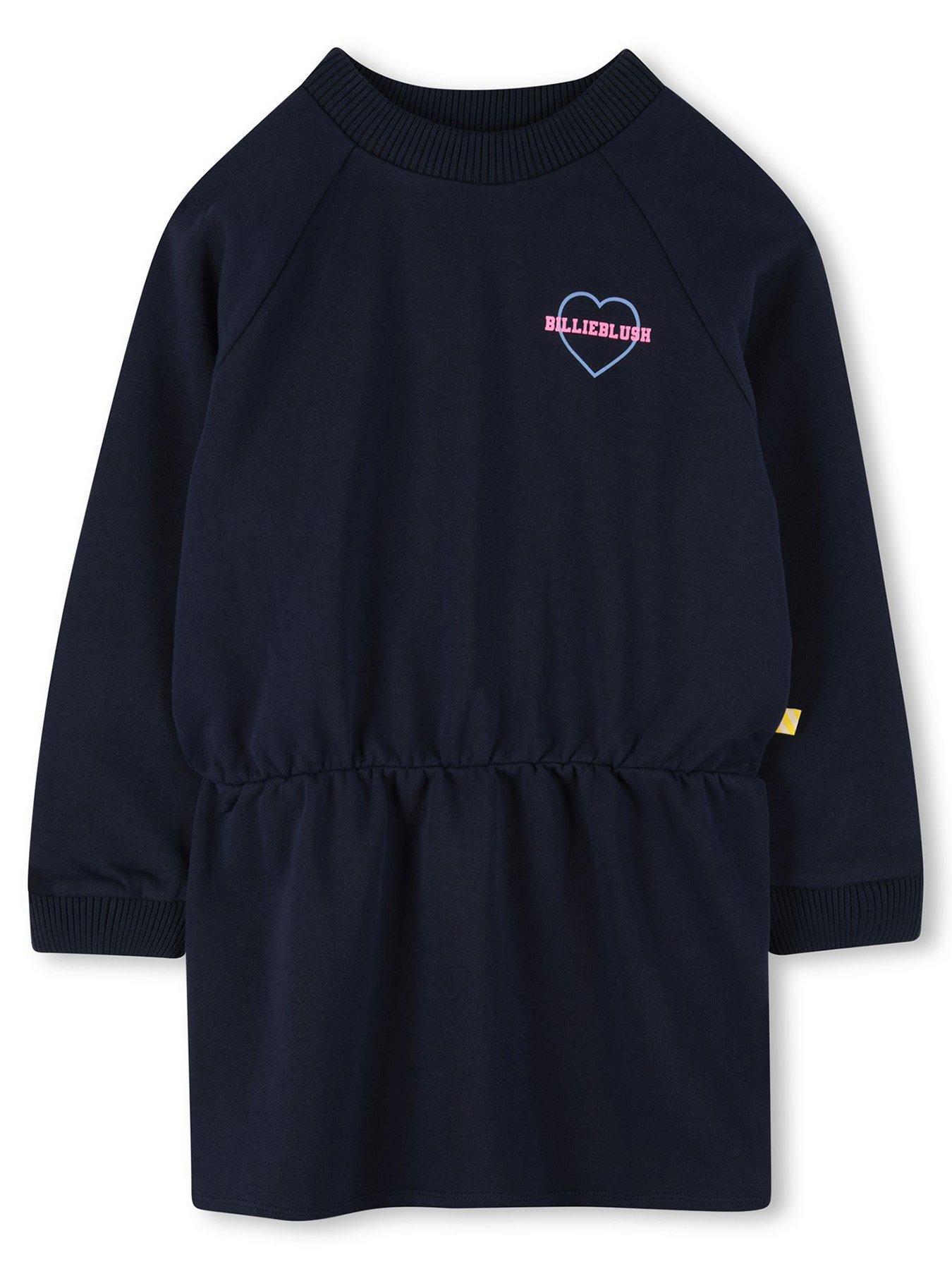 front image of billieblush-girls-back-print-sweat-dress-navy