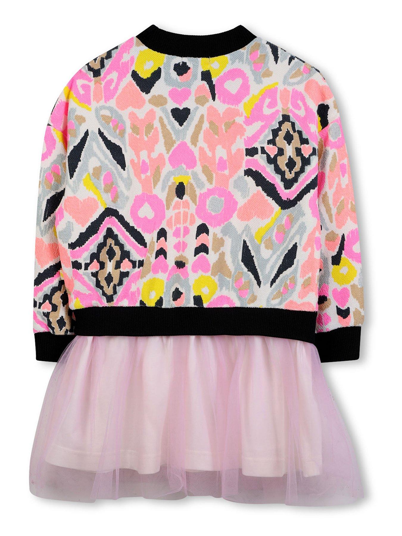  image of billieblush-girls-print-sweat-top-and-mesh-skirt-dress-pink