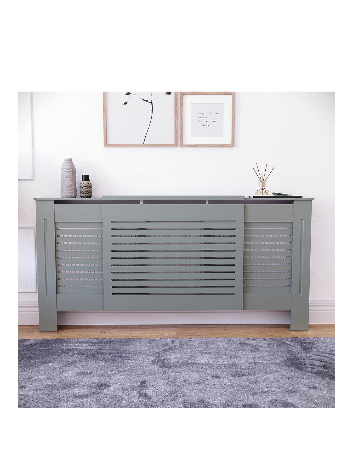 Vida Designs Milton Cubierta de radiador Olive Grey - Pequeño - Lamas horizontales Modernas para Mejor circulación del Calor - H82xW78xD19cm - MDF Pintado para salón y Pasillo