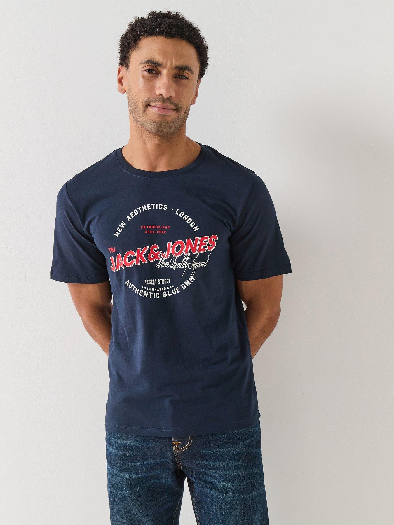Jack & Jones Logo Print Short Sleeve T-Shirt - Navy