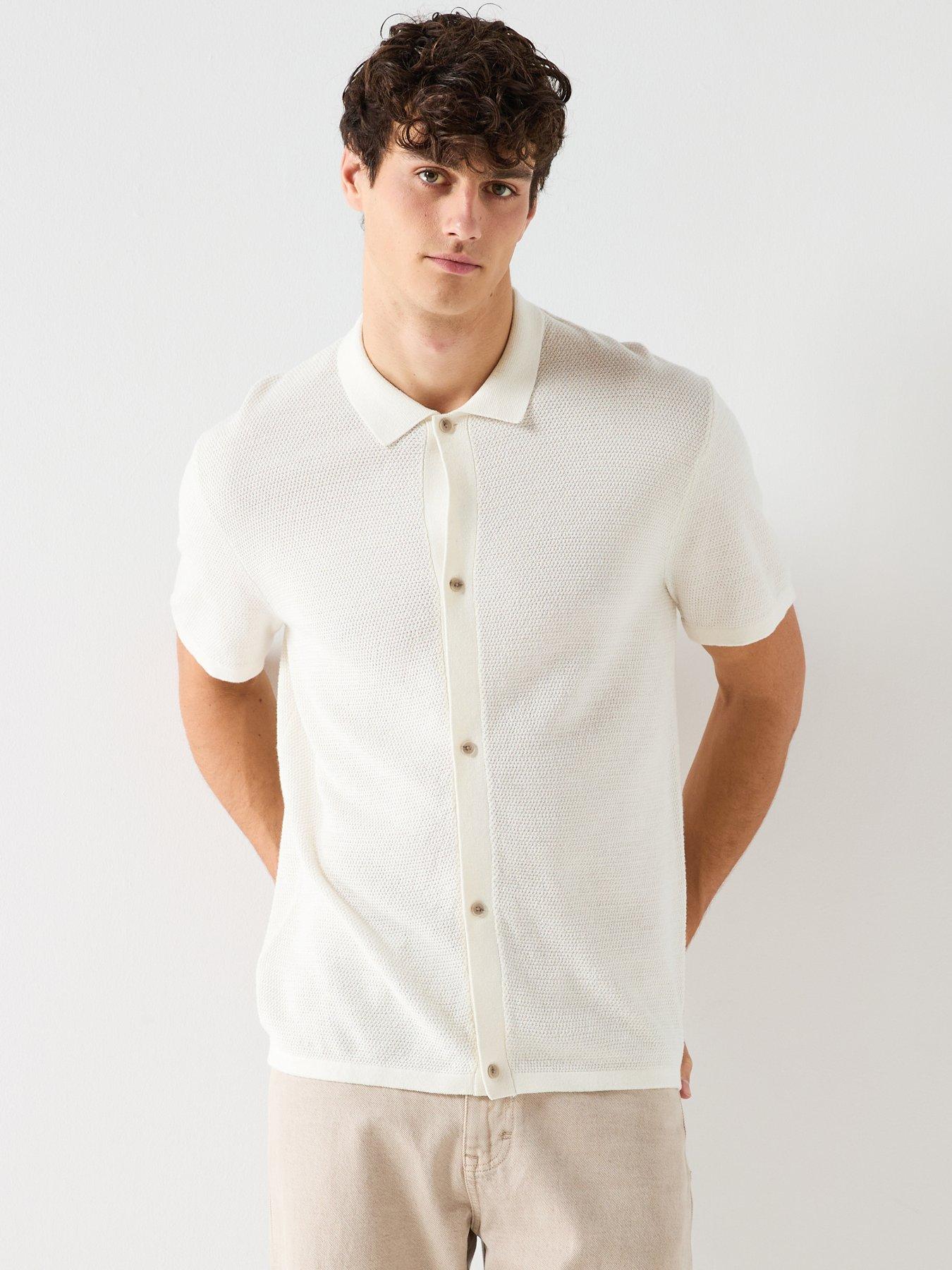 Jack & Jones George Button-Up Knitted Short Sleeve Top - White