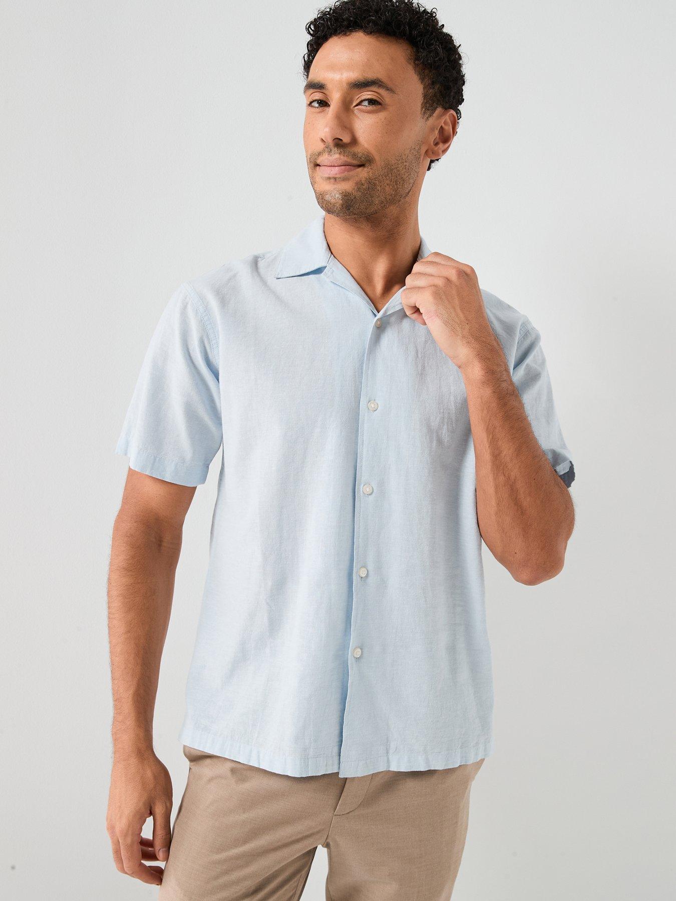 Jack & Jones Breeze Lined Blend Resort Short Sleeve Shirt - Light Blue