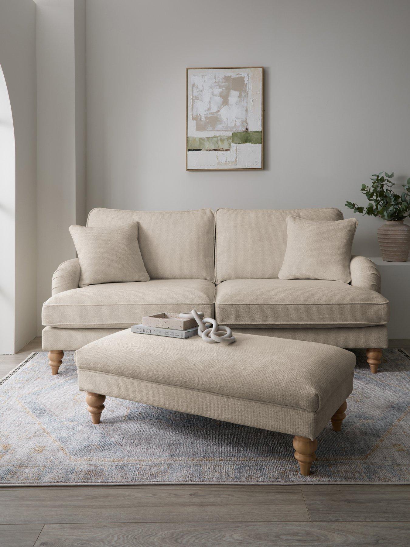  image of michelle-keegan-home-hepburn-3-seater-fabric-sofa-footstoolnbspbuy-amp-save