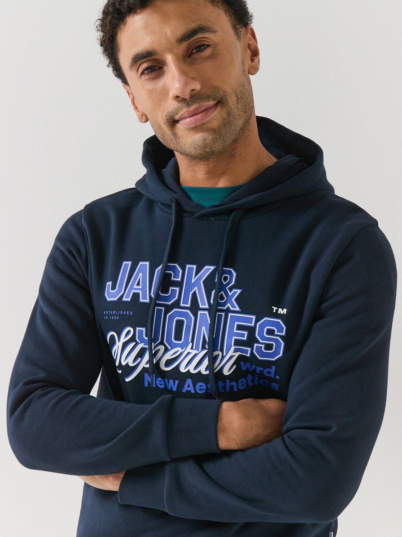 Image 4 of 6 of Jack & Jones Logo Print Hoodie - Navy