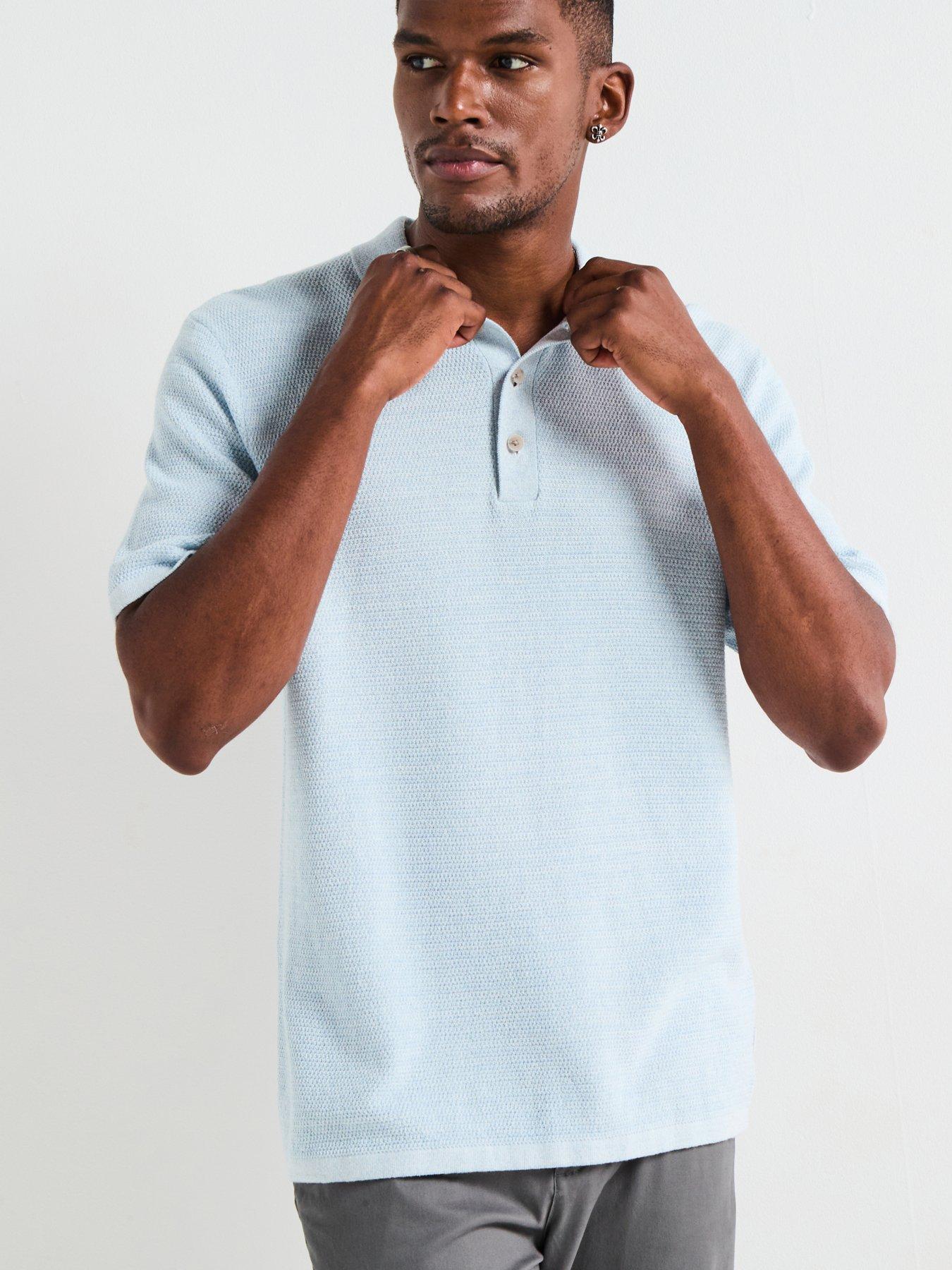 image of jack-jones-george-knitted-polo-top-chambray-blue