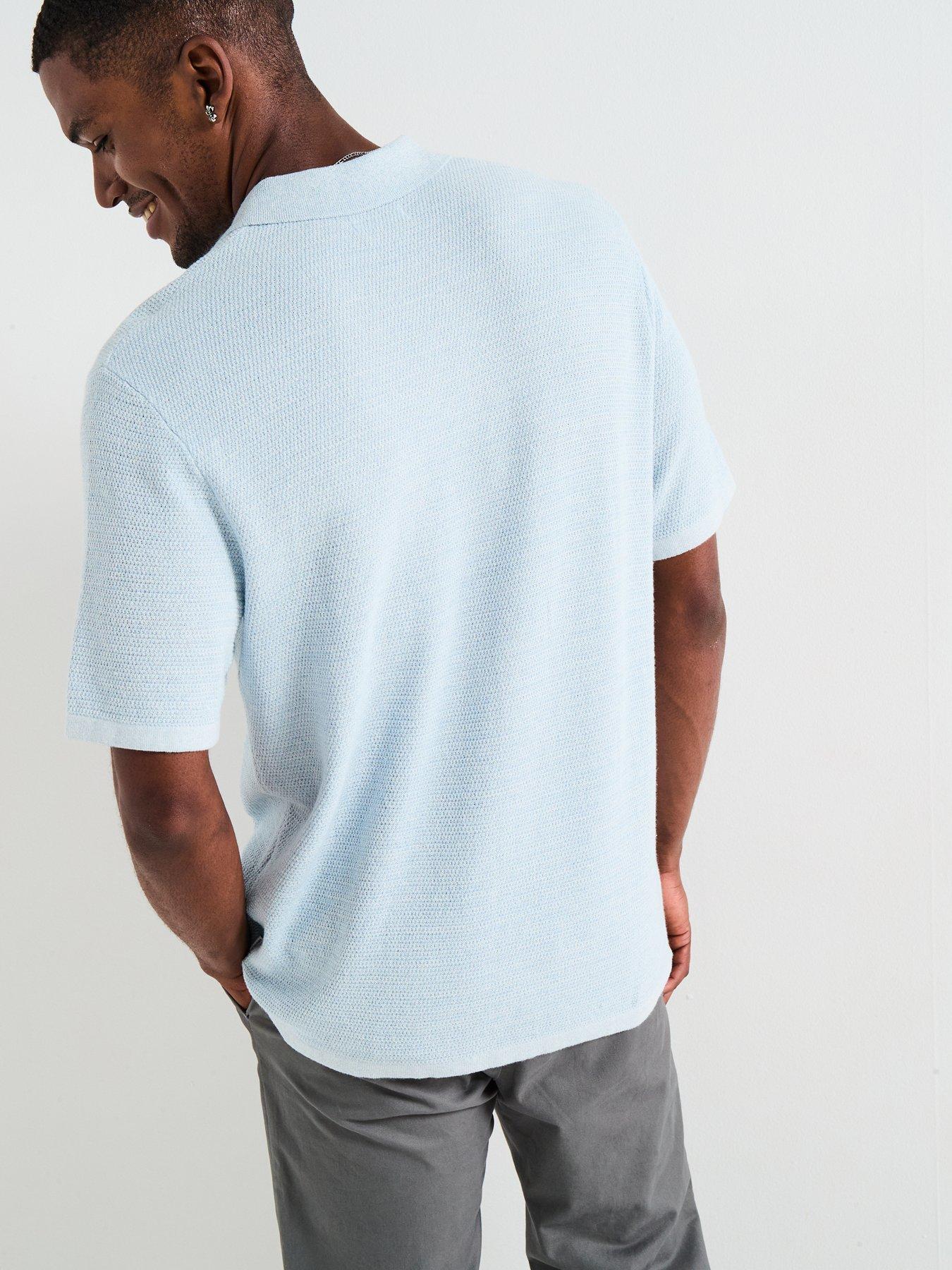  image of jack-jones-george-knitted-polo-top-chambray-blue