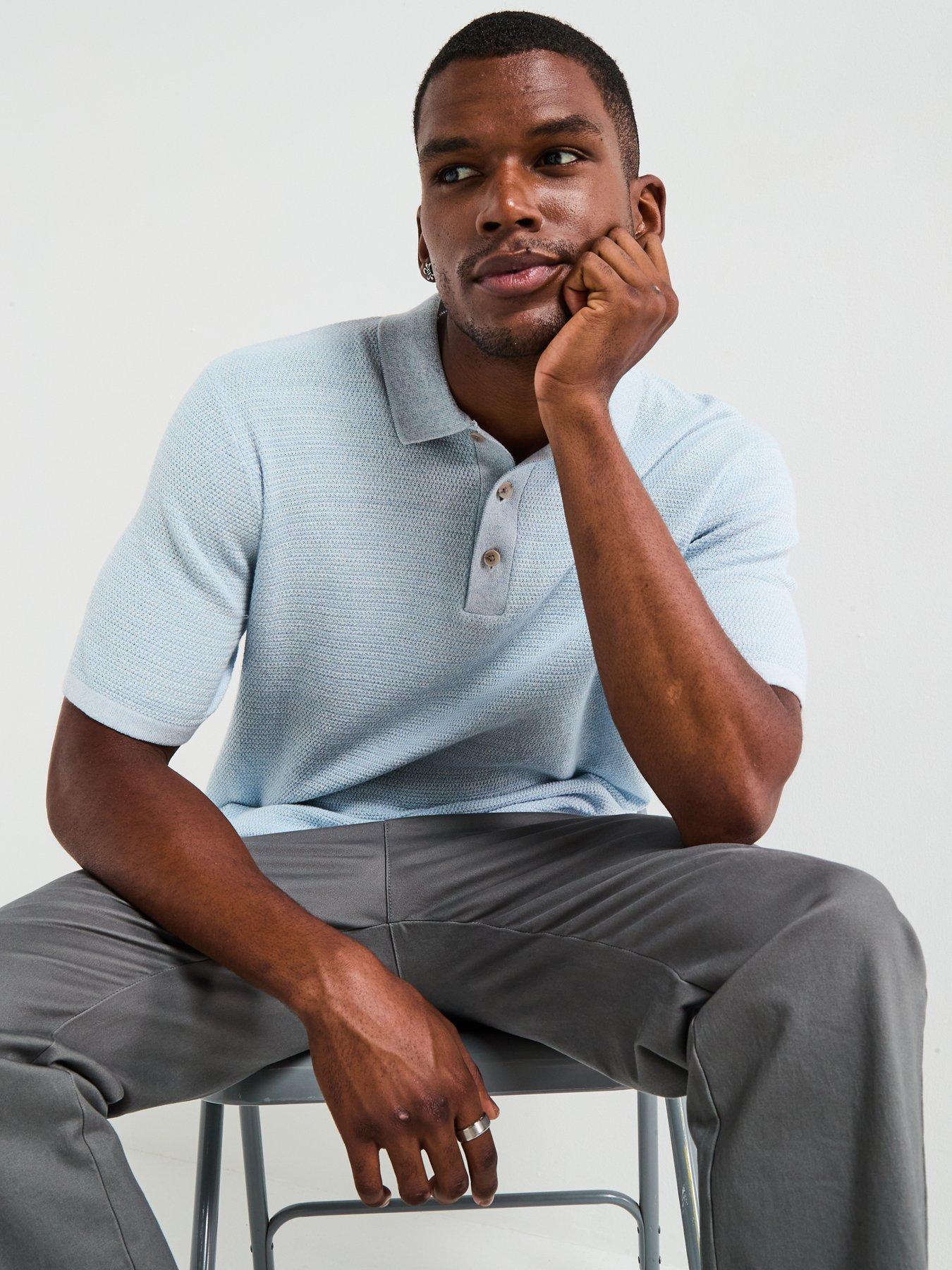  image of jack-jones-george-knitted-polo-top-chambray-blue