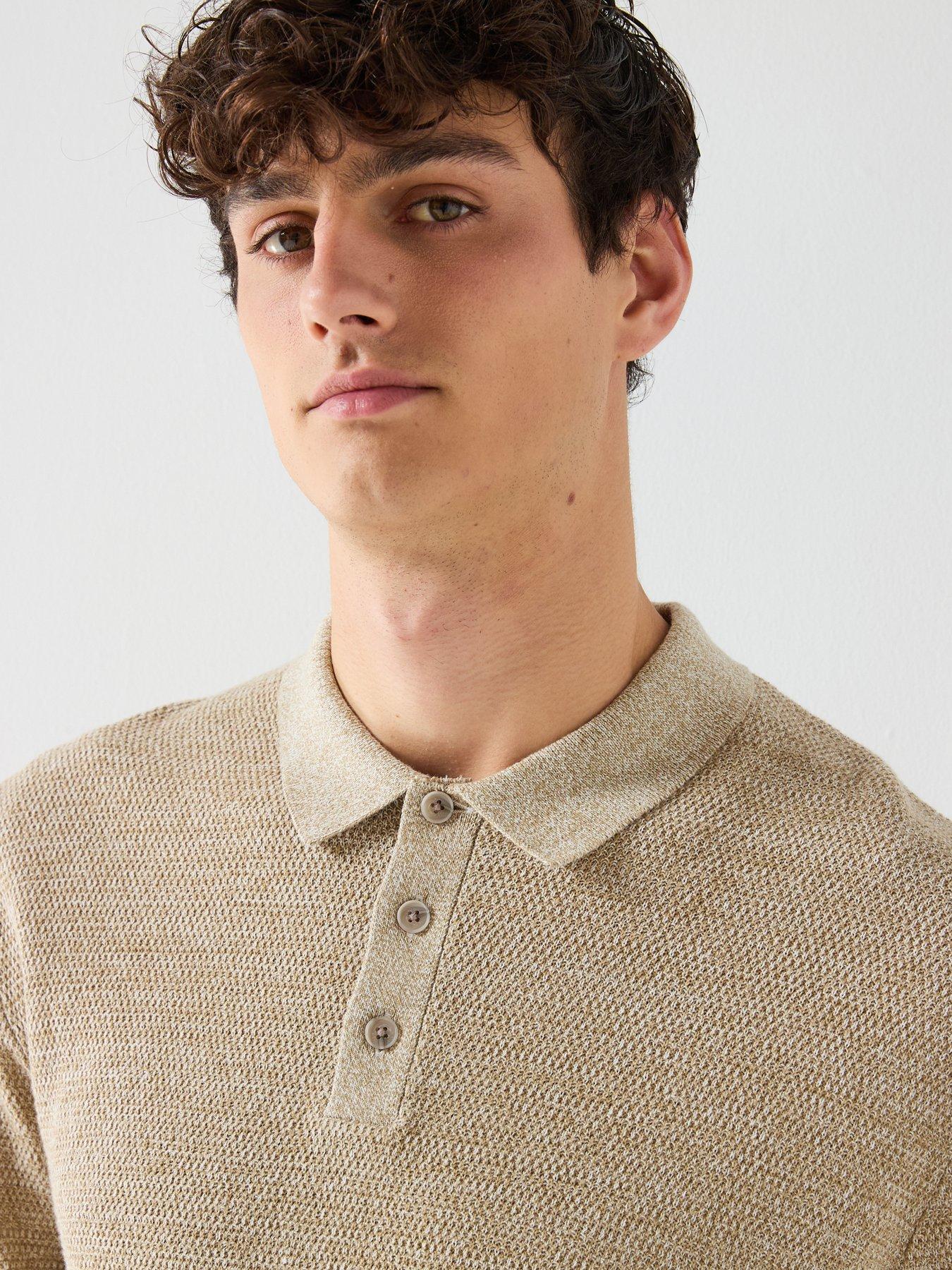  image of jack-jones-george-knitted-polo-top-light-brown