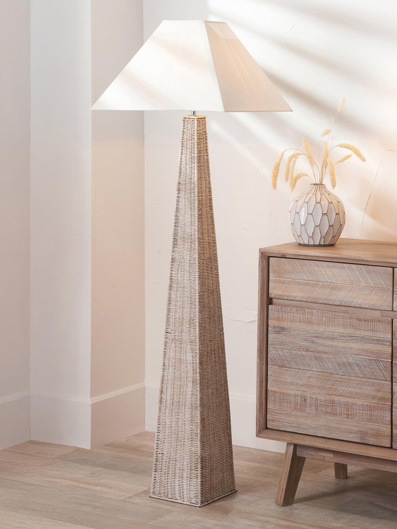 undefined Seacomb Rattan Pyramid Floor Lamp Base with Pyramid 48cm Cream Cotton Tapered Square Lampshade