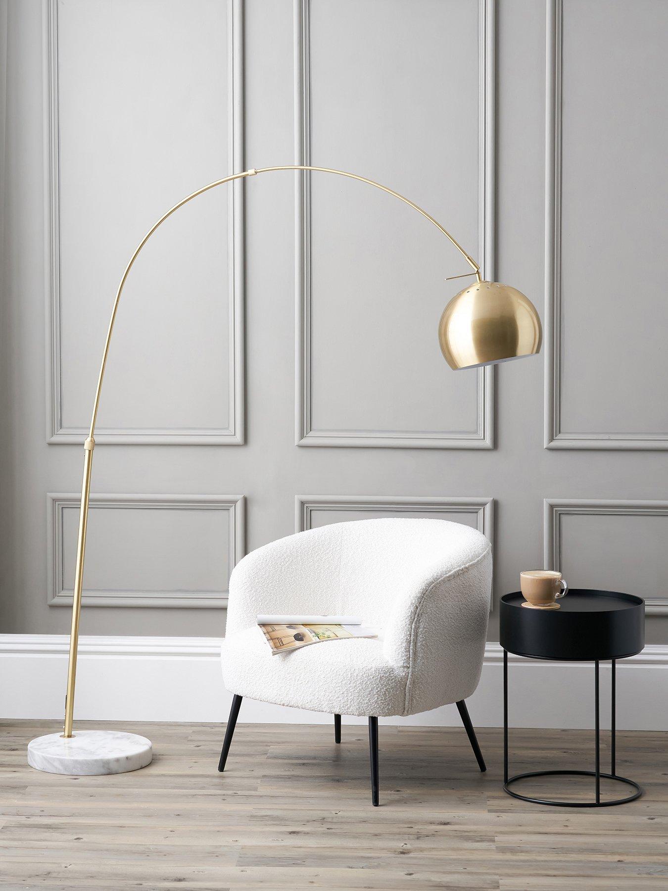 undefined Feliciani Brushed Brass Metal and White Marble Floor Lamp