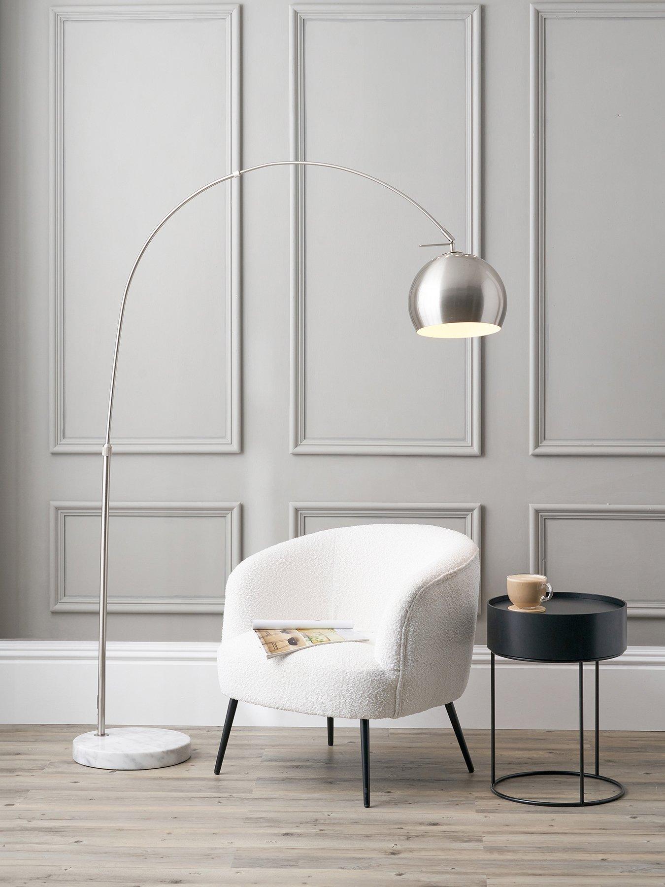 undefined Feliciani Brushed Silver Metal and White Marble Floor Lamp