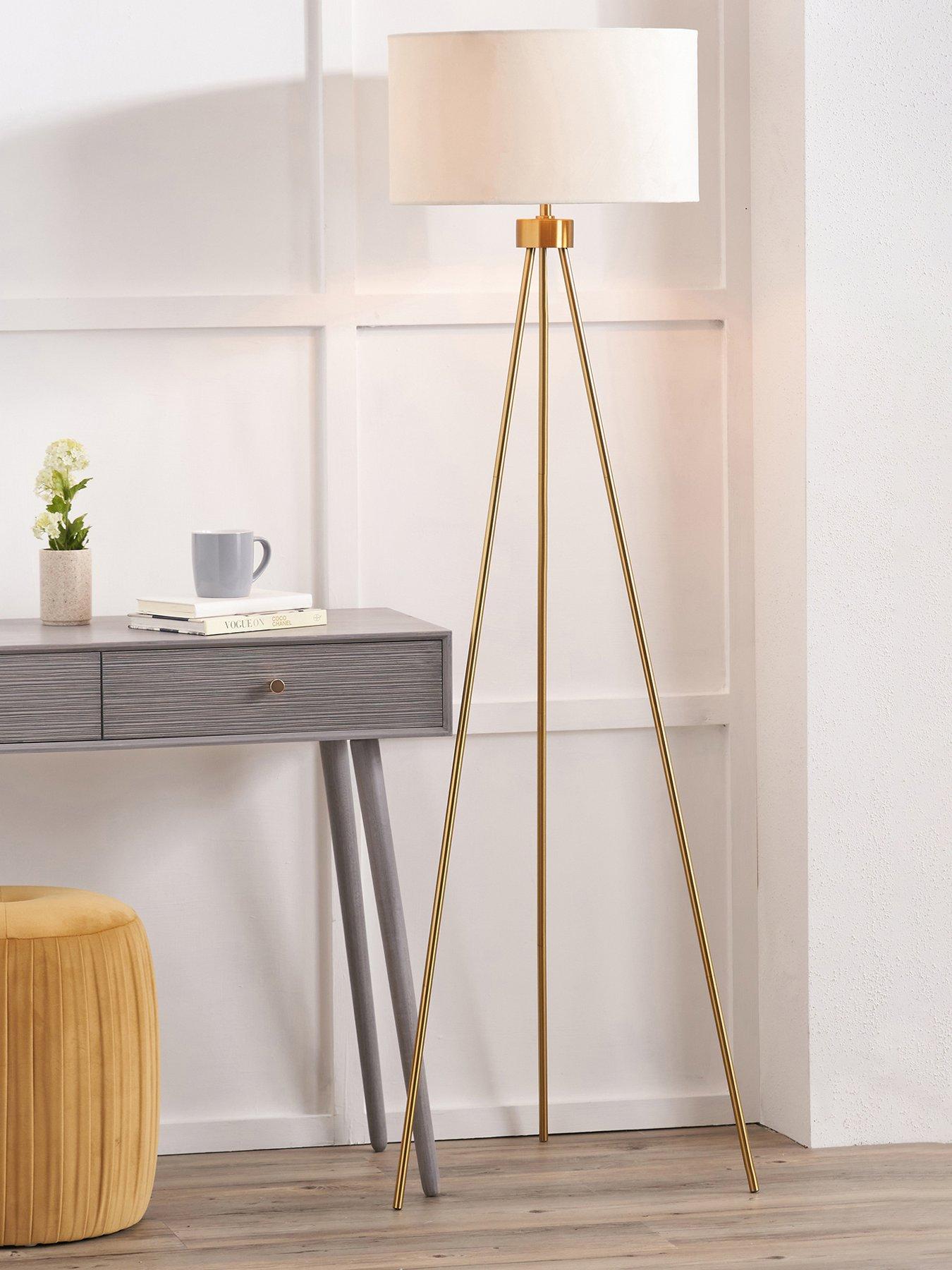 undefined Houston Brushed Brass Metal Tripod Floor Lamp