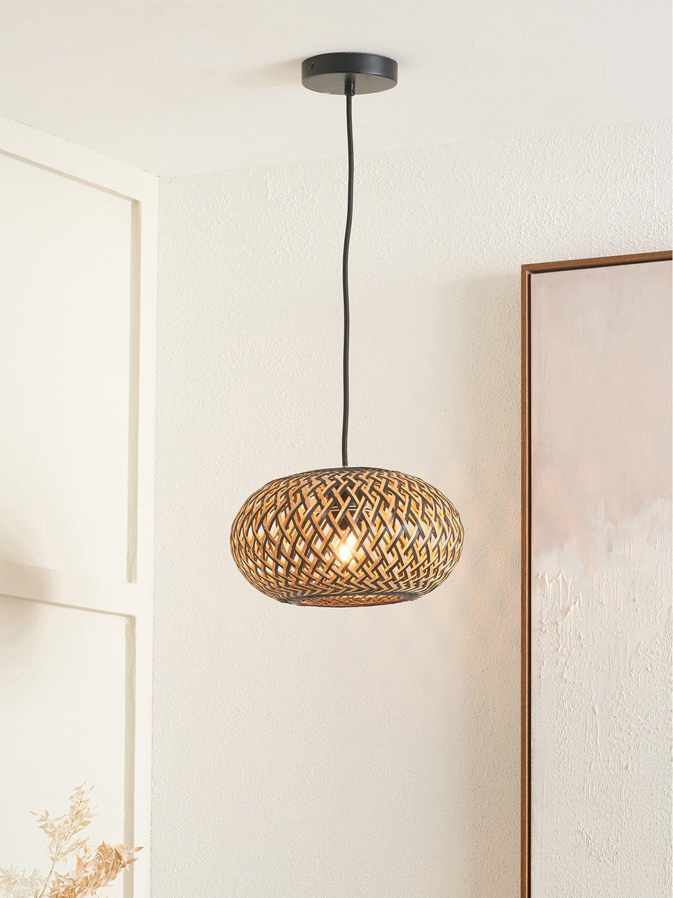 undefined Evianna Black and Natural Rattan Pendant