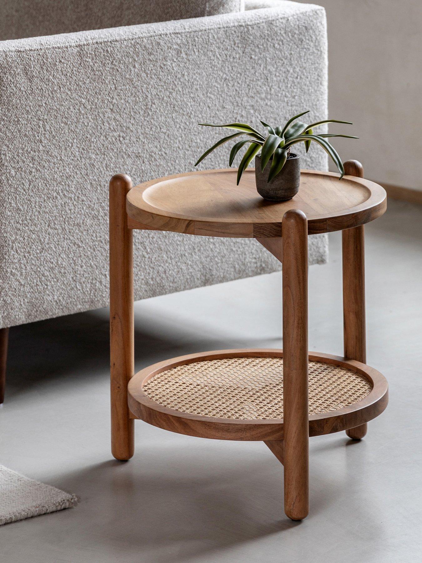 undefined Cannes Solid Acacia Wood & Rattan  Side Table