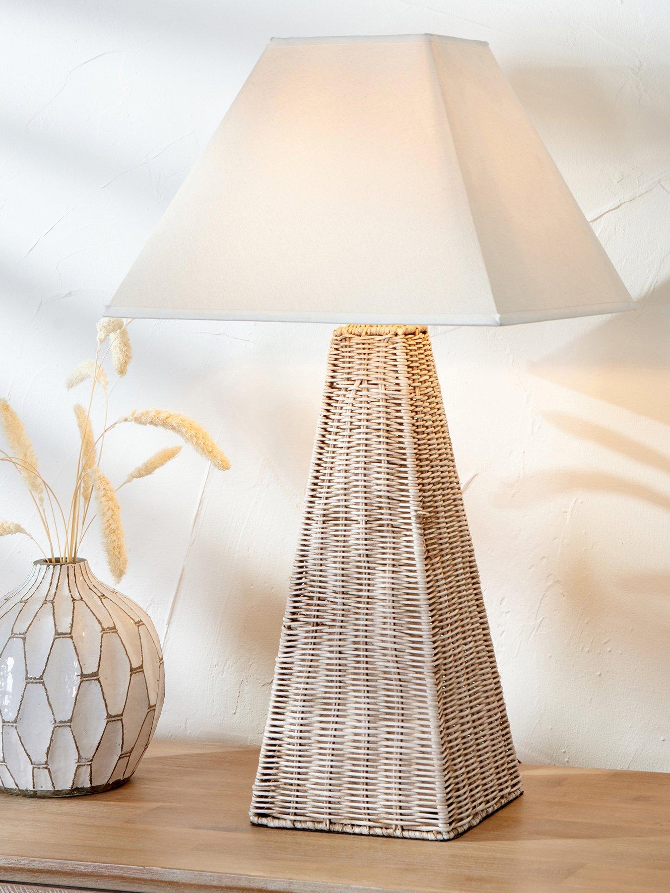 undefined Seacomb Rattan Pyramid Table Lamp Base with Pyramid 35cm Cream Cotton Tapered Square Lampshade