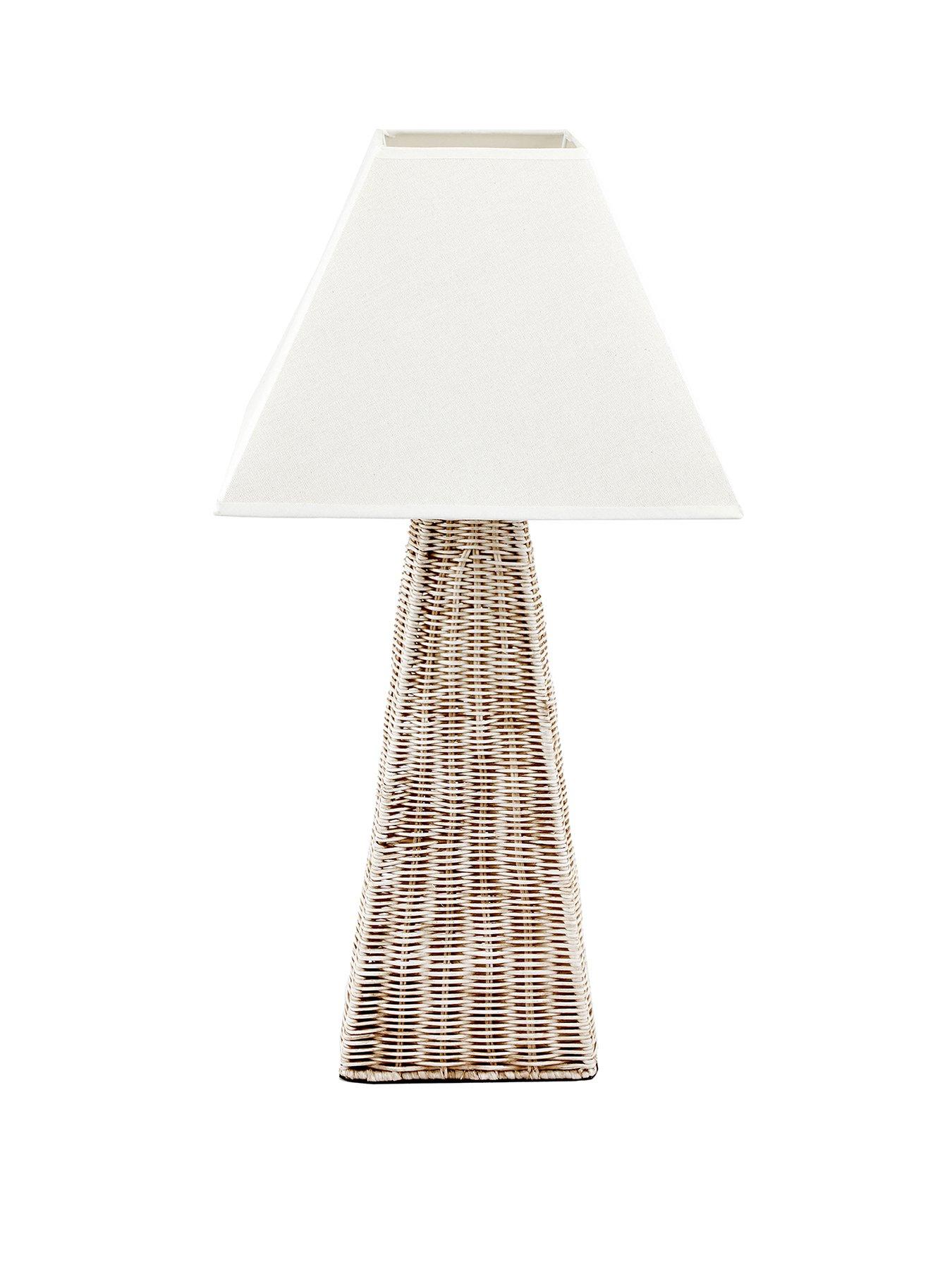 Image 2 of 6 of Pacific Lifestyle Seacomb Rattan Pyramid Table Lamp Base with Pyramid 35cm Cream Cotton Tapered Square Lampshade