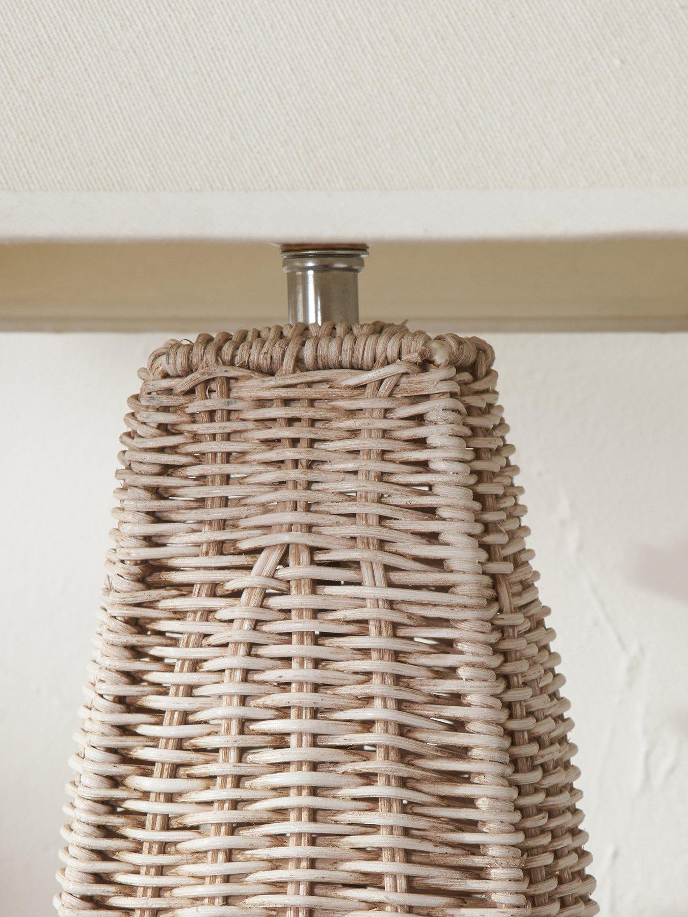 Image 3 of 6 of Pacific Lifestyle Seacomb Rattan Pyramid Table Lamp Base with Pyramid 35cm Cream Cotton Tapered Square Lampshade