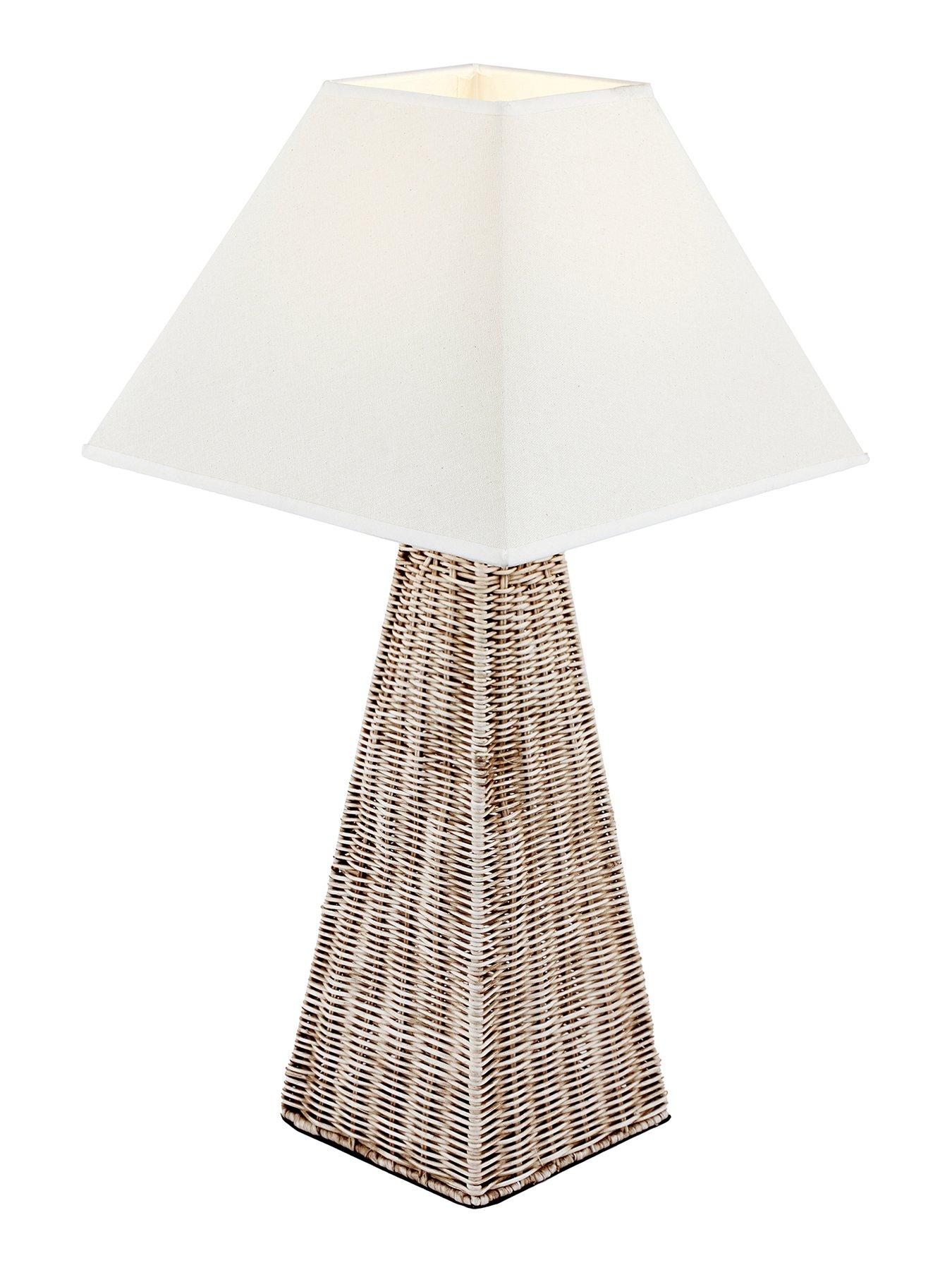 Image 5 of 6 of Pacific Lifestyle Seacomb Rattan Pyramid Table Lamp Base with Pyramid 35cm Cream Cotton Tapered Square Lampshade