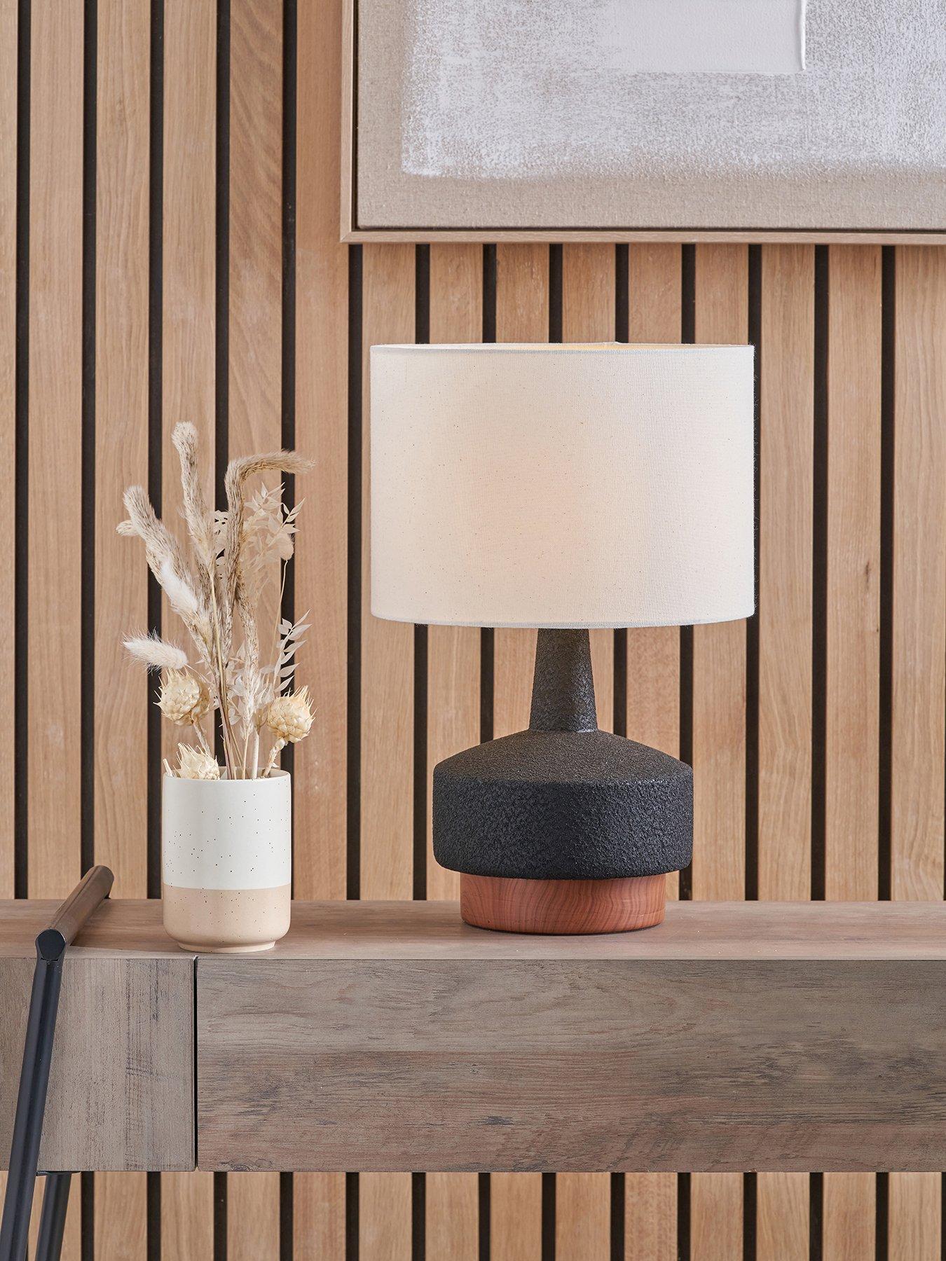 undefined Elio Black and Wood Effect Textured Ceramic Table Lamp