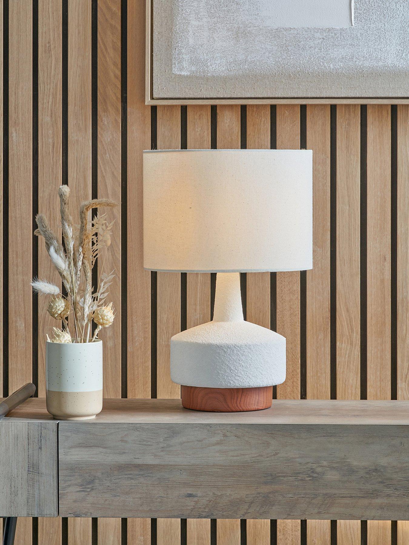 undefined Elio White and Wood Effect Textured Ceramic Table Lamp
