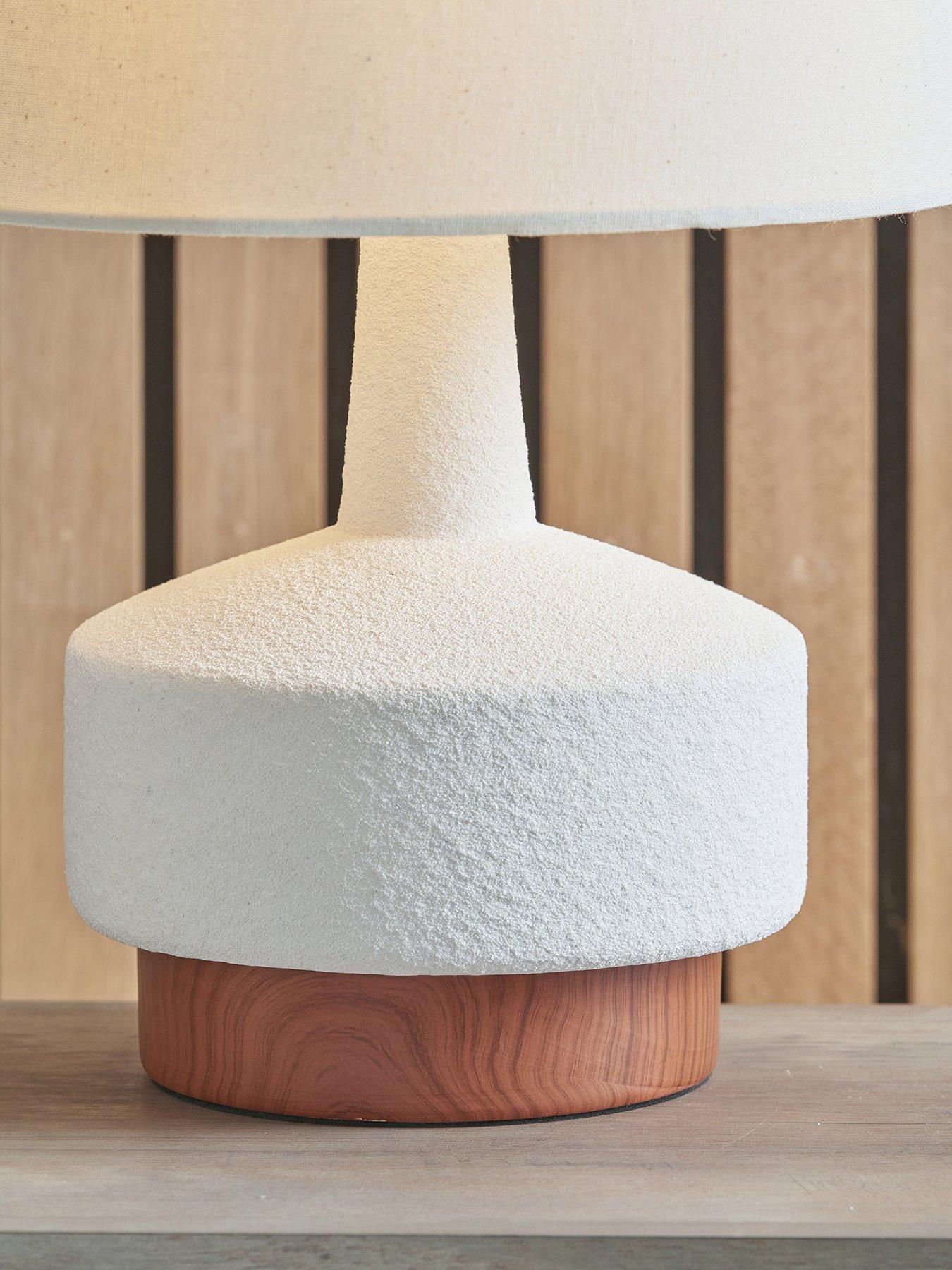 Image 3 of 5 of Pacific Lifestyle Elio White and Wood Effect Textured Ceramic Table Lamp