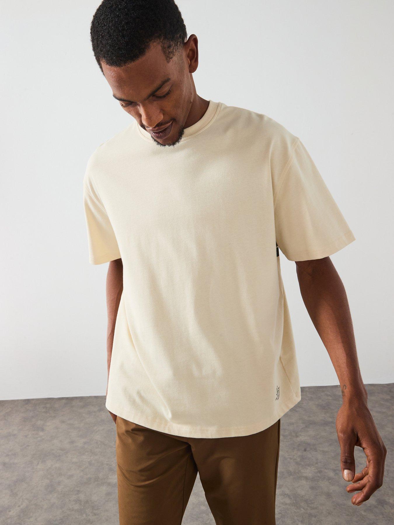 stillFront image of les-deux-danton-large-back-initial-logo-t-shirt-light-beige