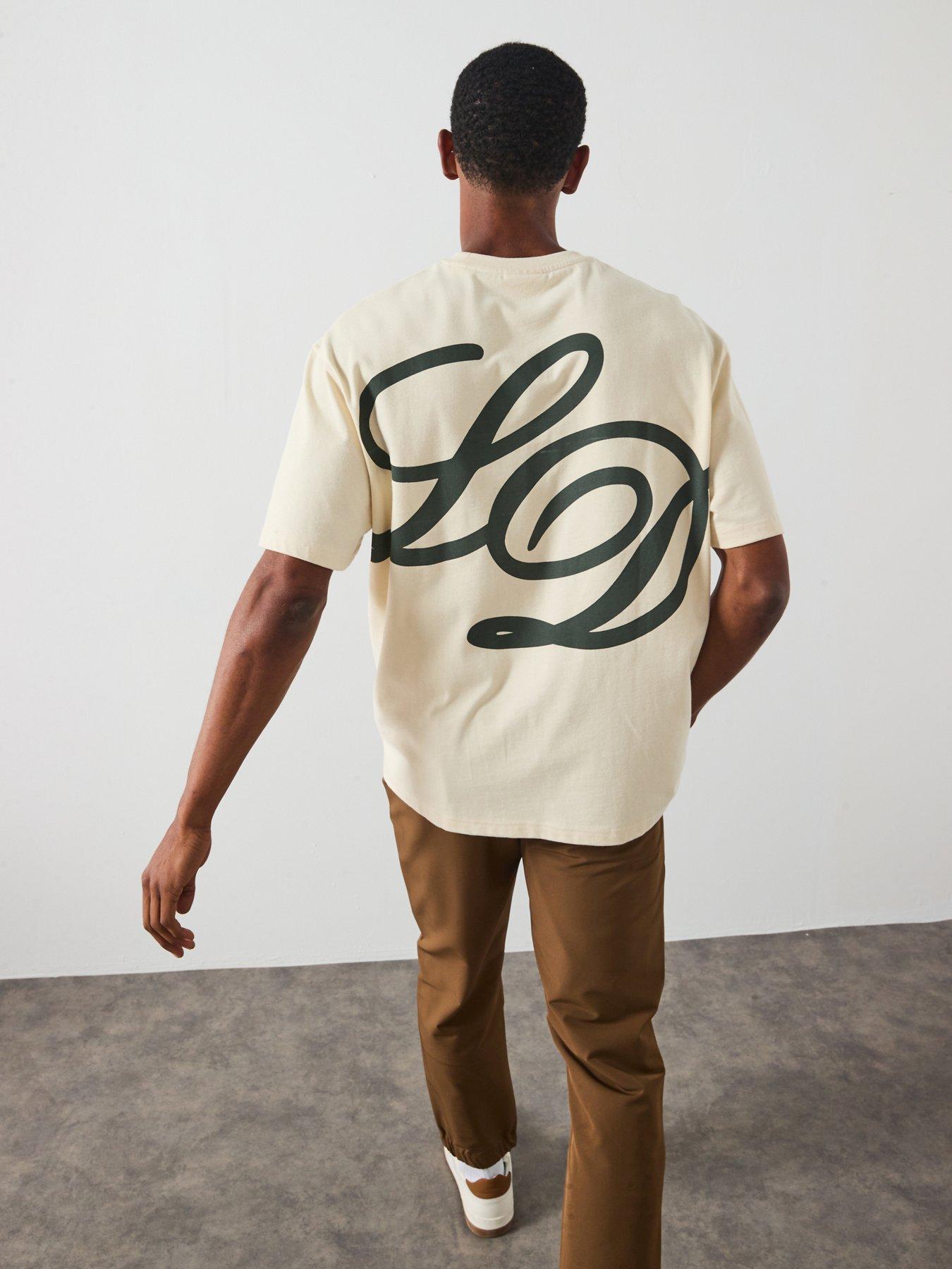  image of les-deux-danton-large-back-initial-logo-t-shirt-light-beige