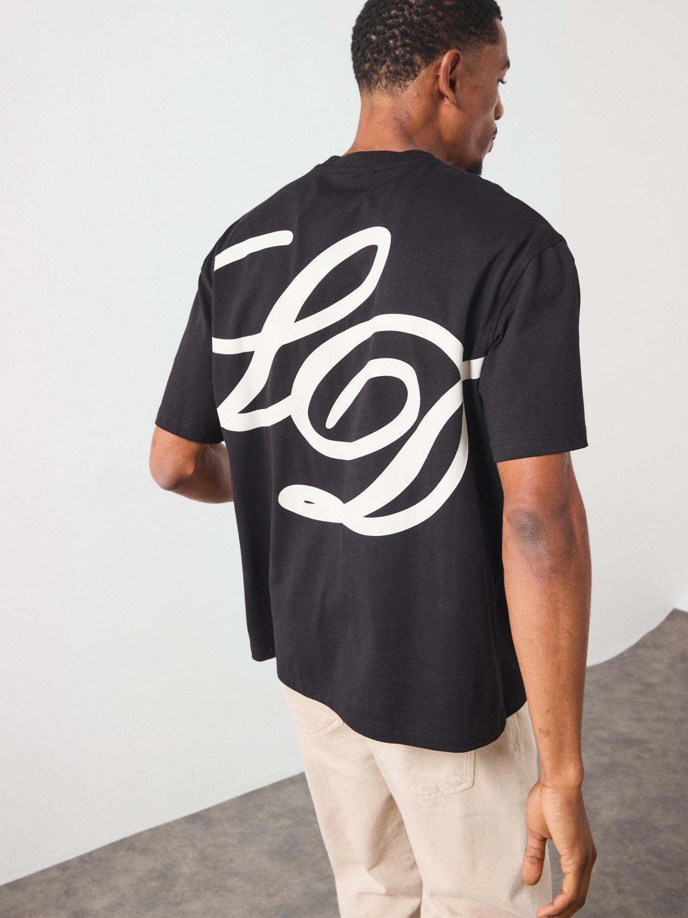 front image of les-deux-danton-large-back-initial-logo-t-shirt-black