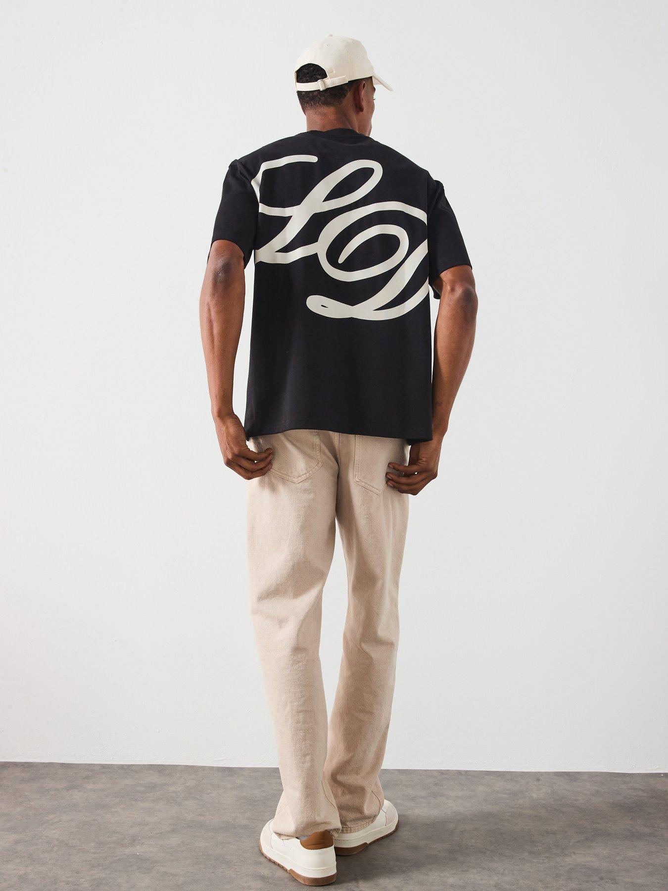  image of les-deux-danton-large-back-initial-logo-t-shirt-black